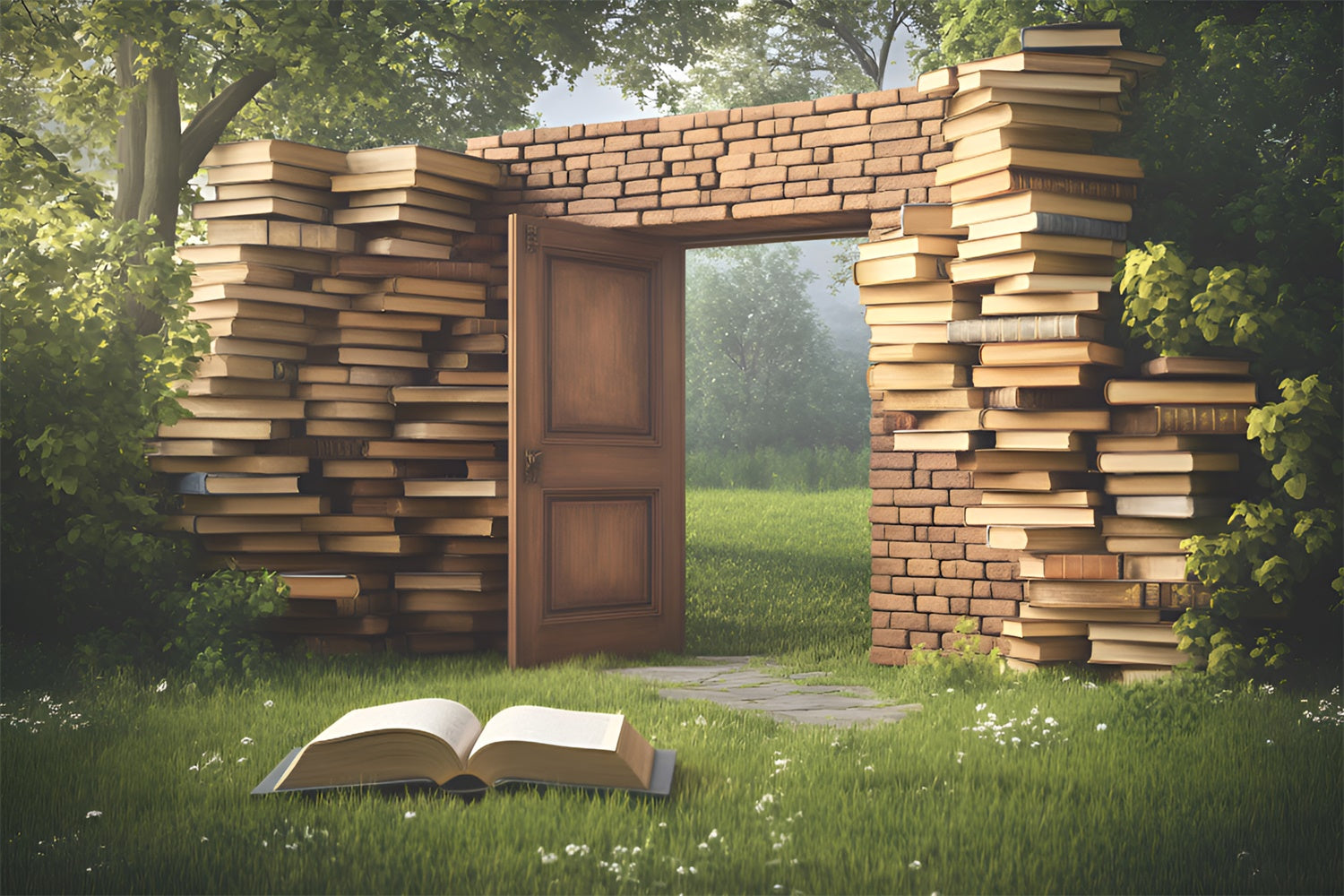 School Picture Backdrop Book Wall Wonderland Backdrop GQ6-179