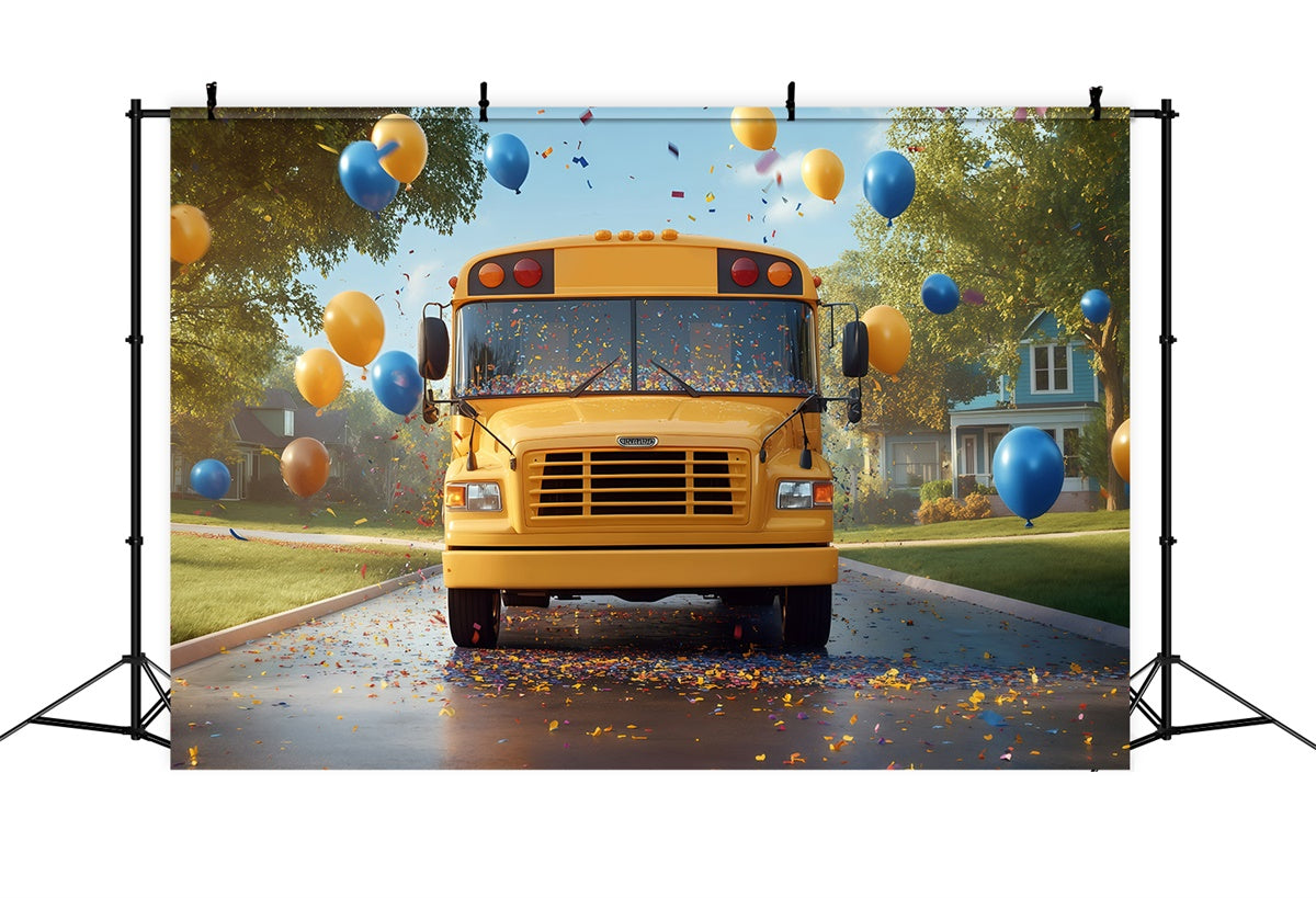 School Photo Backdrops Happy School Bus Balloon Backdrop GQ6-181