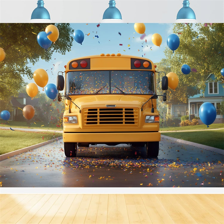 School Photo Backdrops Happy School Bus Balloon Backdrop GQ6-181