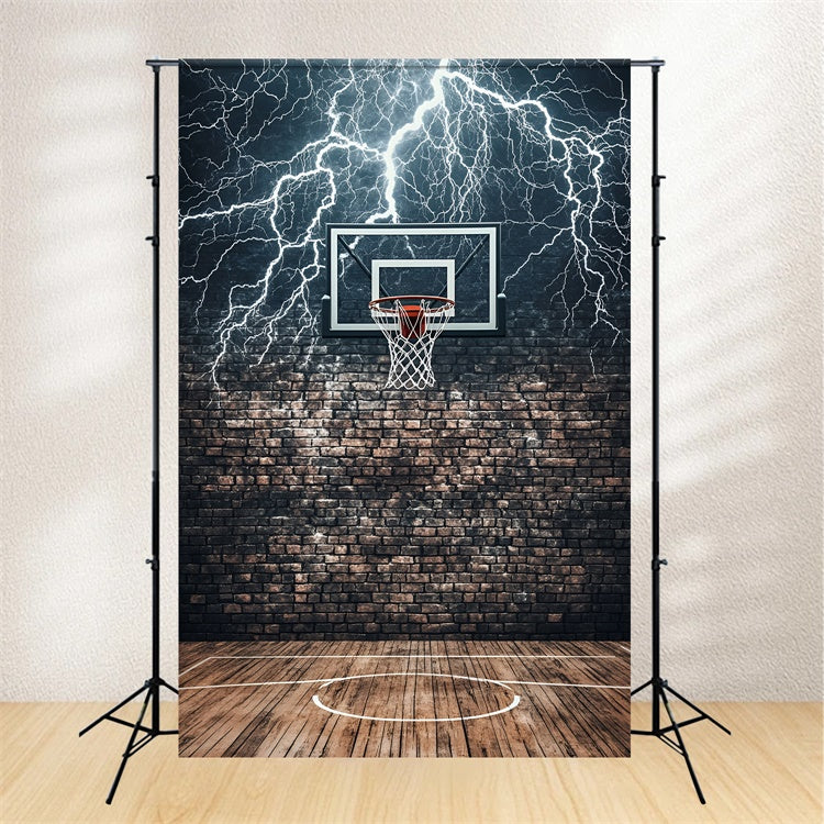 Basketball Photo Backdrop Brick Court Thunder Backdrop GQ6-268