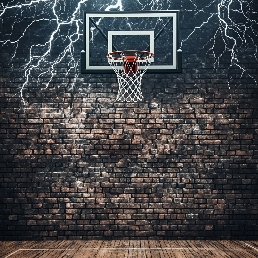 Basketball Photo Backdrop Brick Court Thunder Backdrop GQ6-268