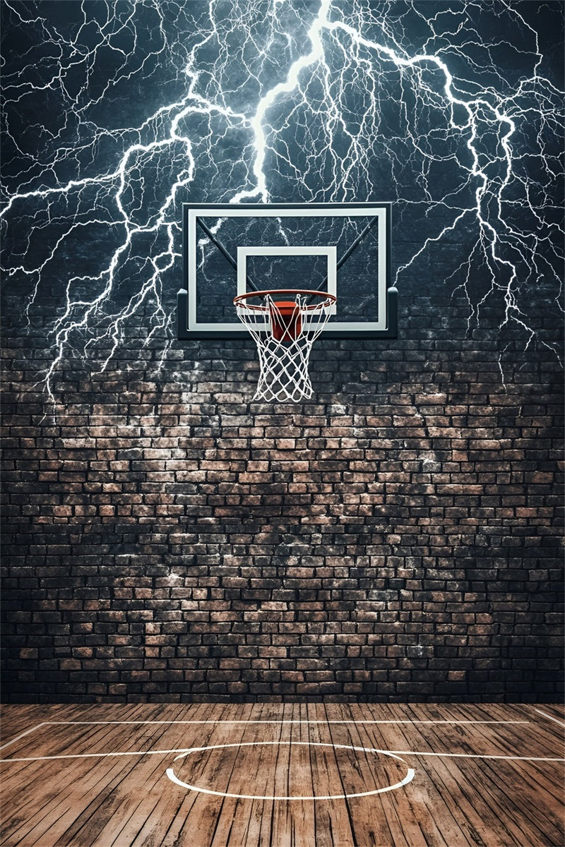 Basketball Photo Backdrop Brick Court Thunder Backdrop GQ6-268