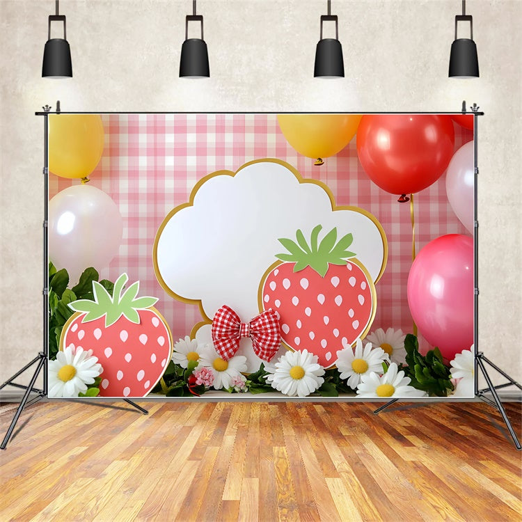 Backdrop For Birthday Pink Gingham Strawberry Backdrop GQ6-295