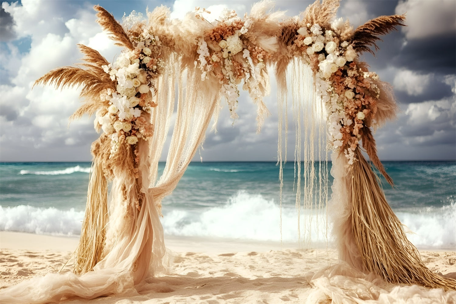 Boho Photography Backdrop Pampas Wave Wedding Summer Backdrop GQ6-42