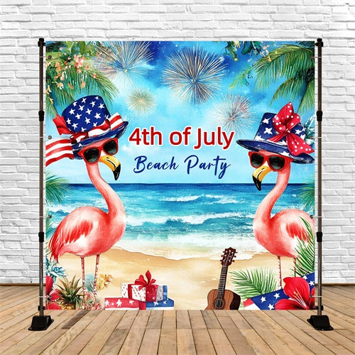 Summer Beach Backdrop Patriotic Flamingo Bash 4th of July Backdrop GQ6-68