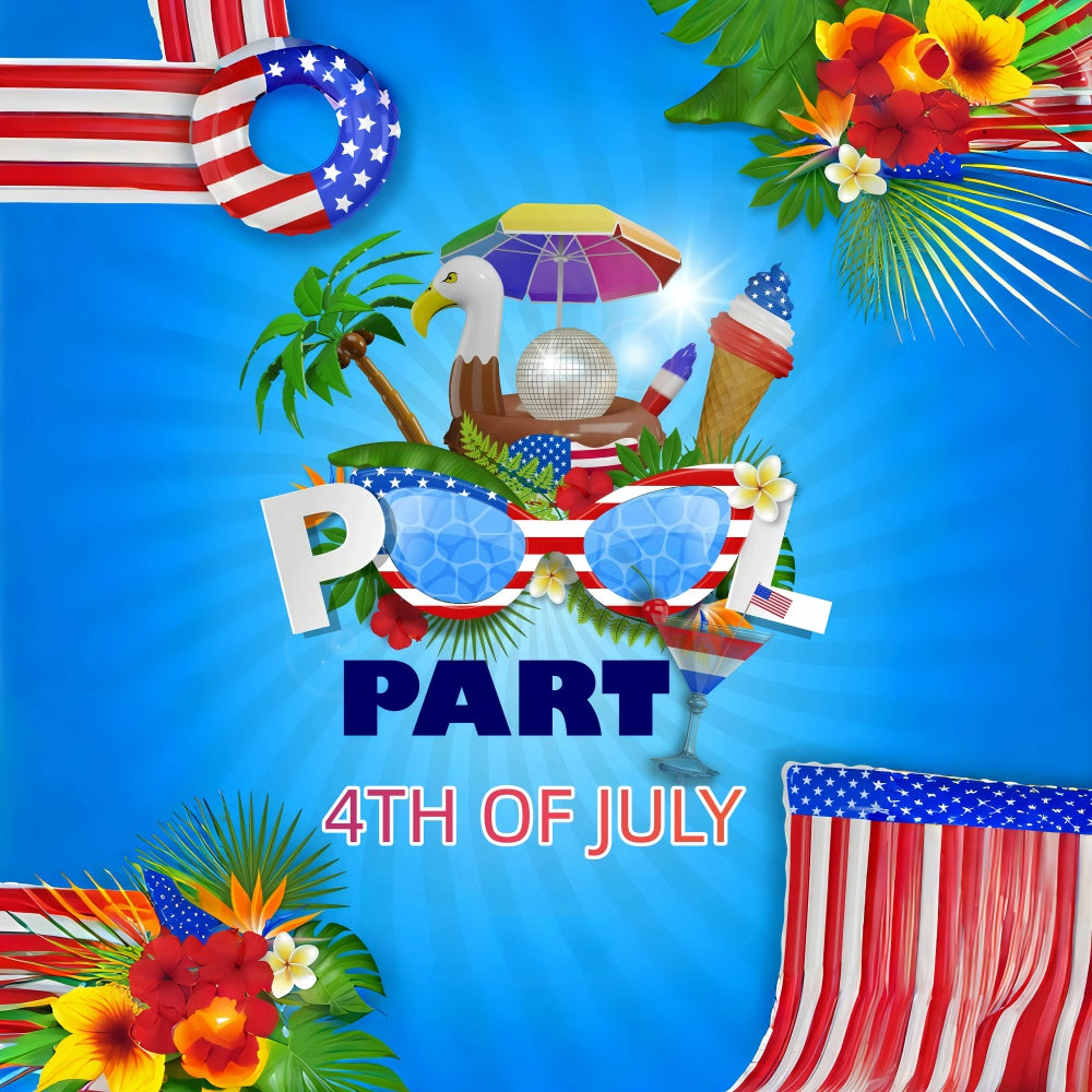 Summer Backdrop Patriotic Pool Bash 4th of July Backdrops GQ6-74