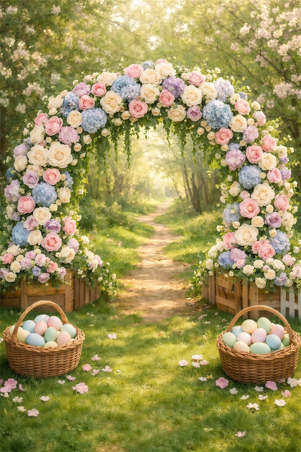 Easter Spring Backdrops Pastel Floral Garden Arch Photography Easter Backdrop GQ61-20