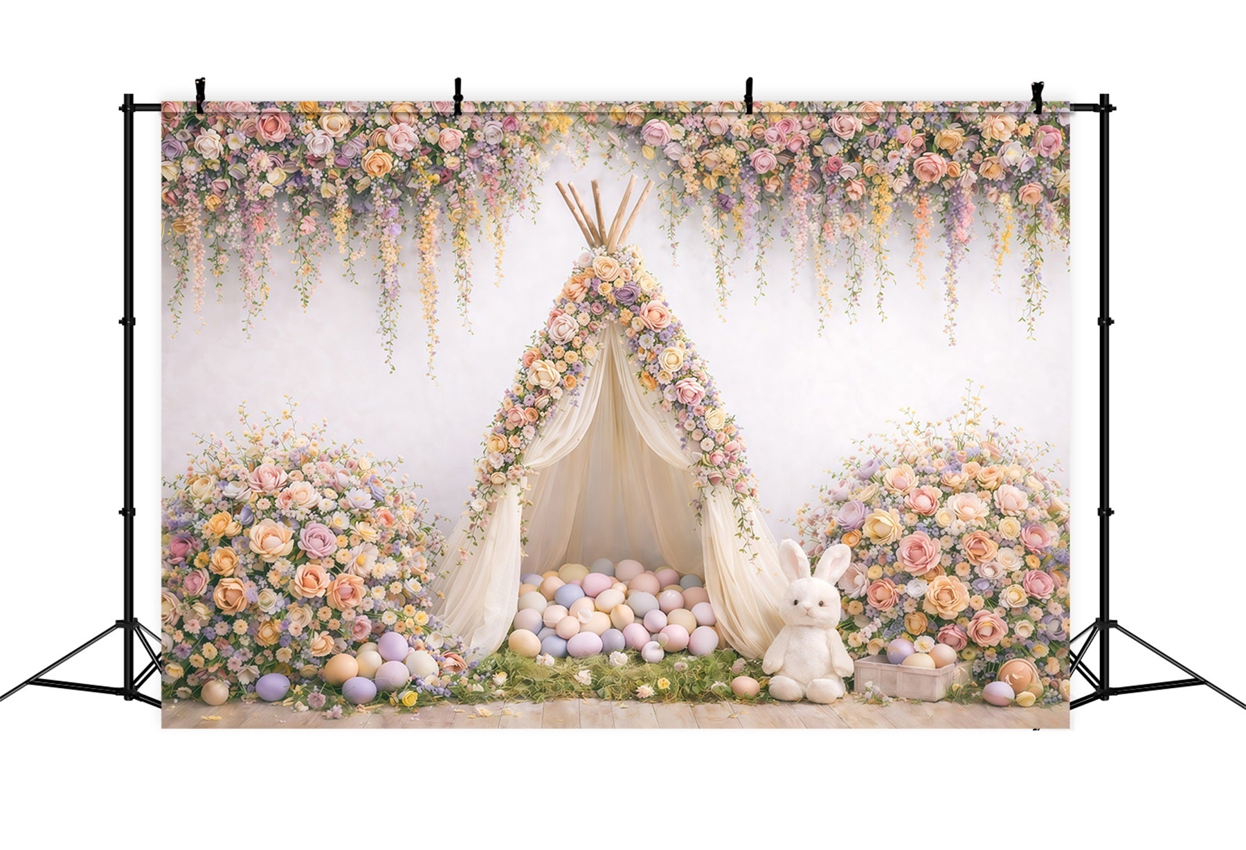 Baby Easter Backdrop Floral Teepee Egg Tent Easter Picture Backdrop Ideas GQ61-25