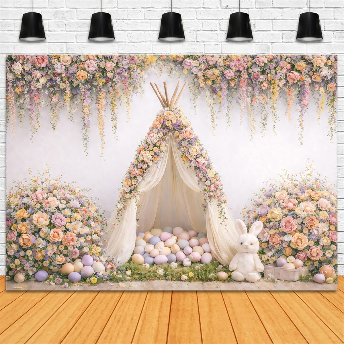 Baby Easter Backdrop Floral Teepee Egg Tent Easter Picture Backdrop Ideas GQ61-25