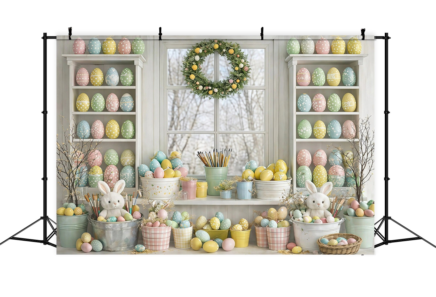 Easter Egg Photoshoot Backdrop Creamy Minimal Painting Room Simple Easter Backdrop GQ61-34