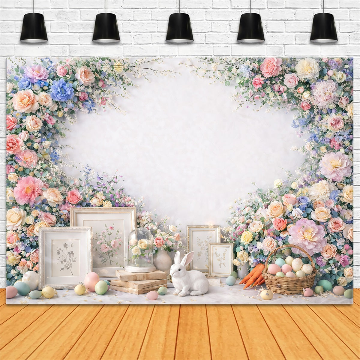 Easter Flower Backdrop Bunny Egg Creamy Minimal Easter Backdrop For Photos GQ61-37