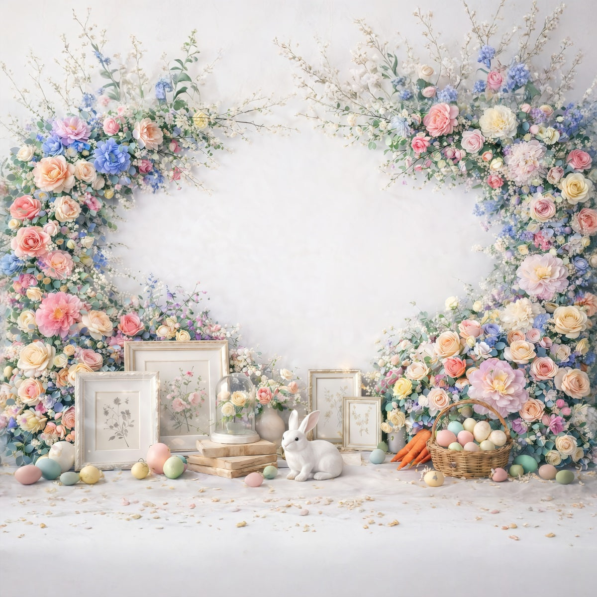 Easter Flower Backdrop Bunny Egg Creamy Minimal Easter Backdrop For Photos GQ61-37
