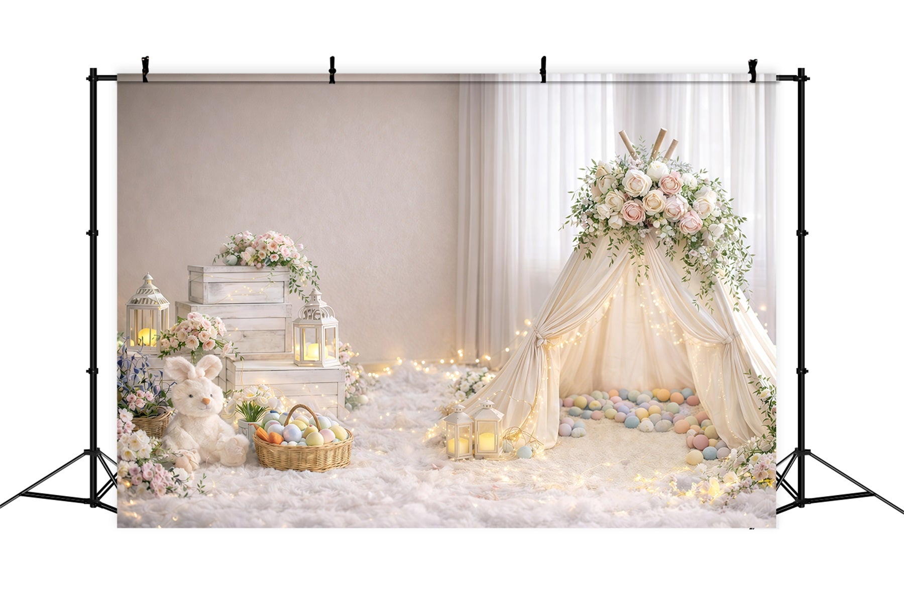 Baby Easter Backdrop Soft Glow Floral Teepee Easter Photography Backdrops For Sale GQ61-39
