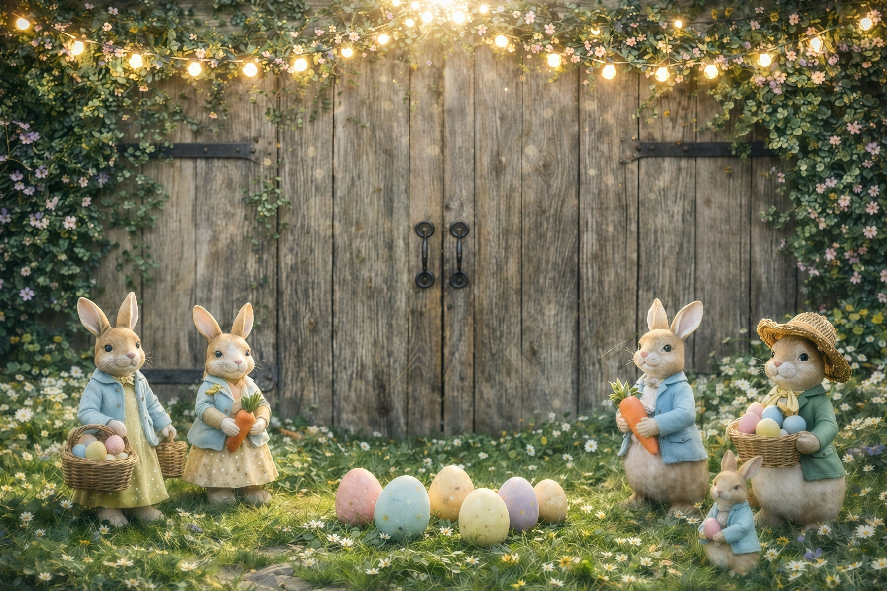 Peter Rabbit Photo Backdrop Rustic Bunny Egg Gathering Backdrops Easter GQ61-48