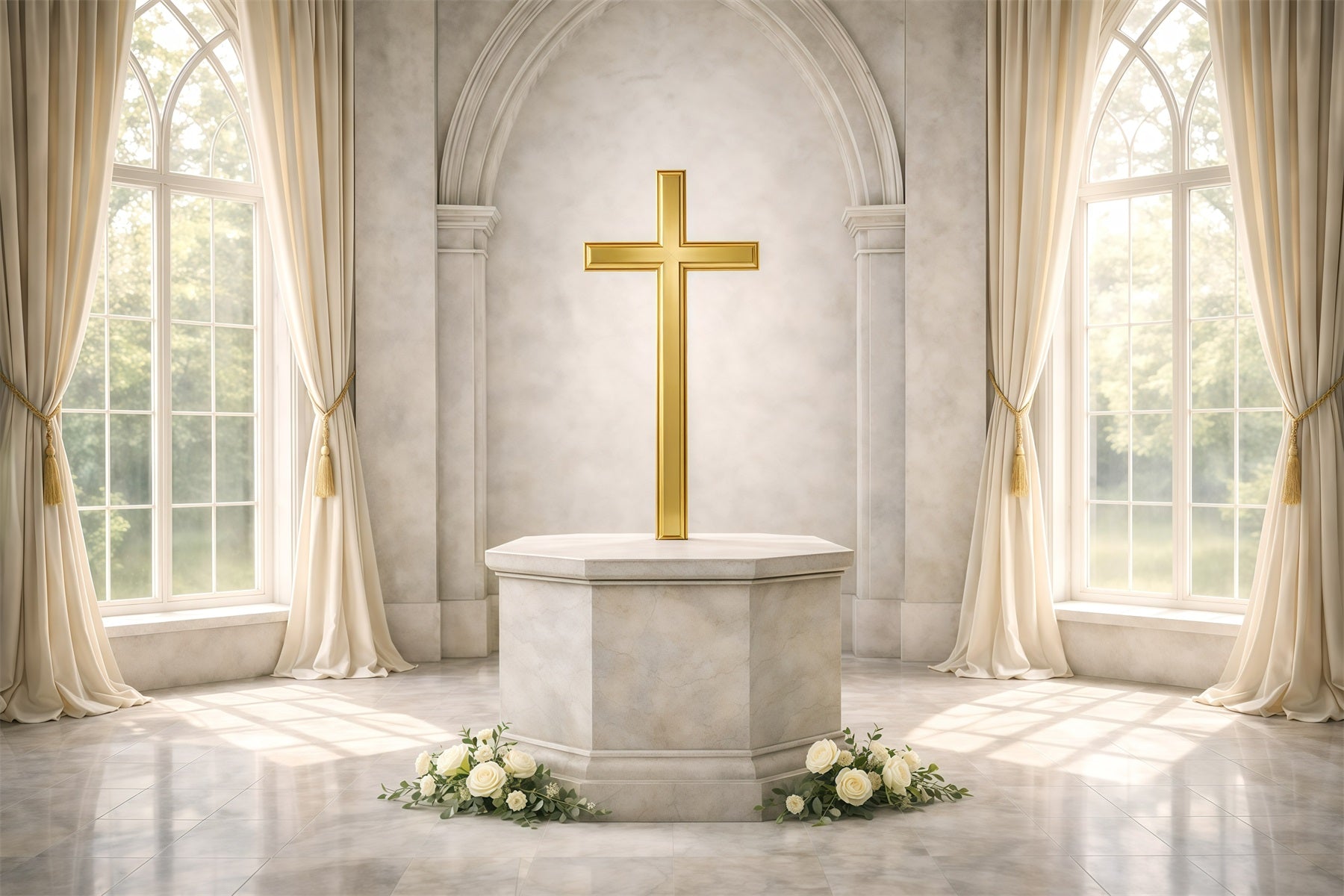 Easter Church Backdrop Golden Cross Window Light Easter Backdrop 10x10 GQ61-52