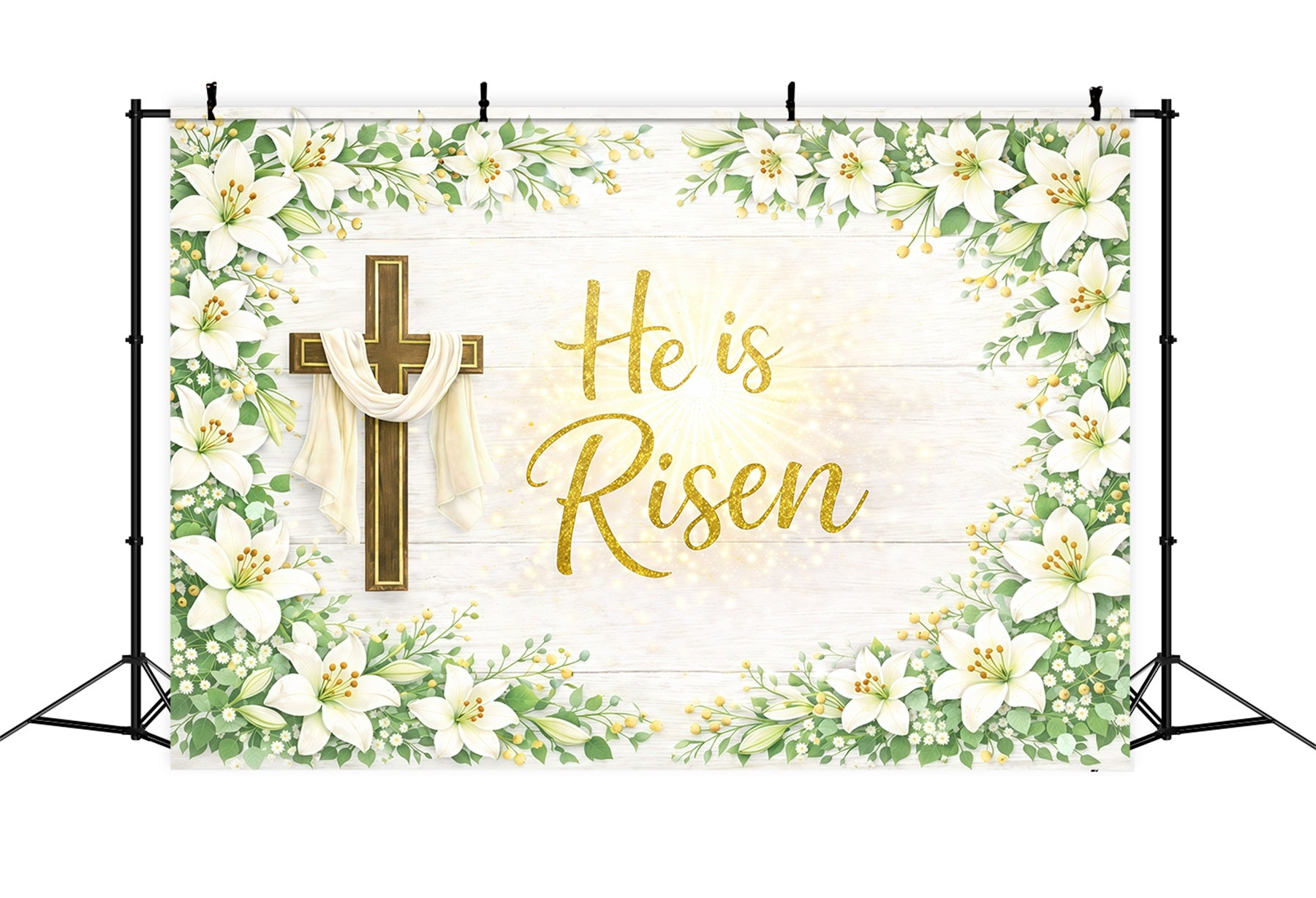 Easter Sunday Backdrop He Is Risen Corss Lily Photo Shoot Easter Backdrop GQ61-57