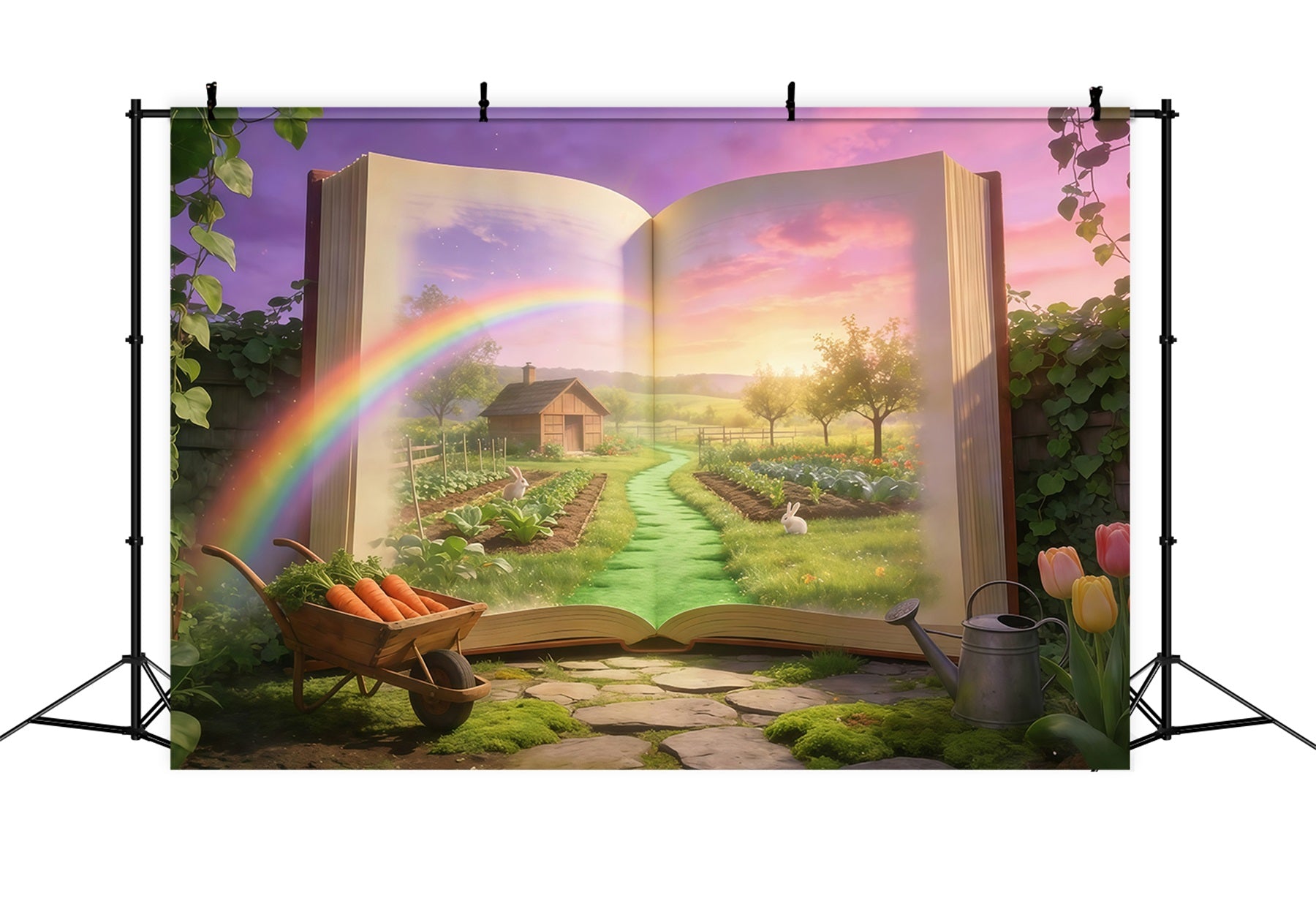 Easter Storybook Backdrop Magical Book Garden Bunny Easter Photo Booth Backdrop Ideas GQ61-69