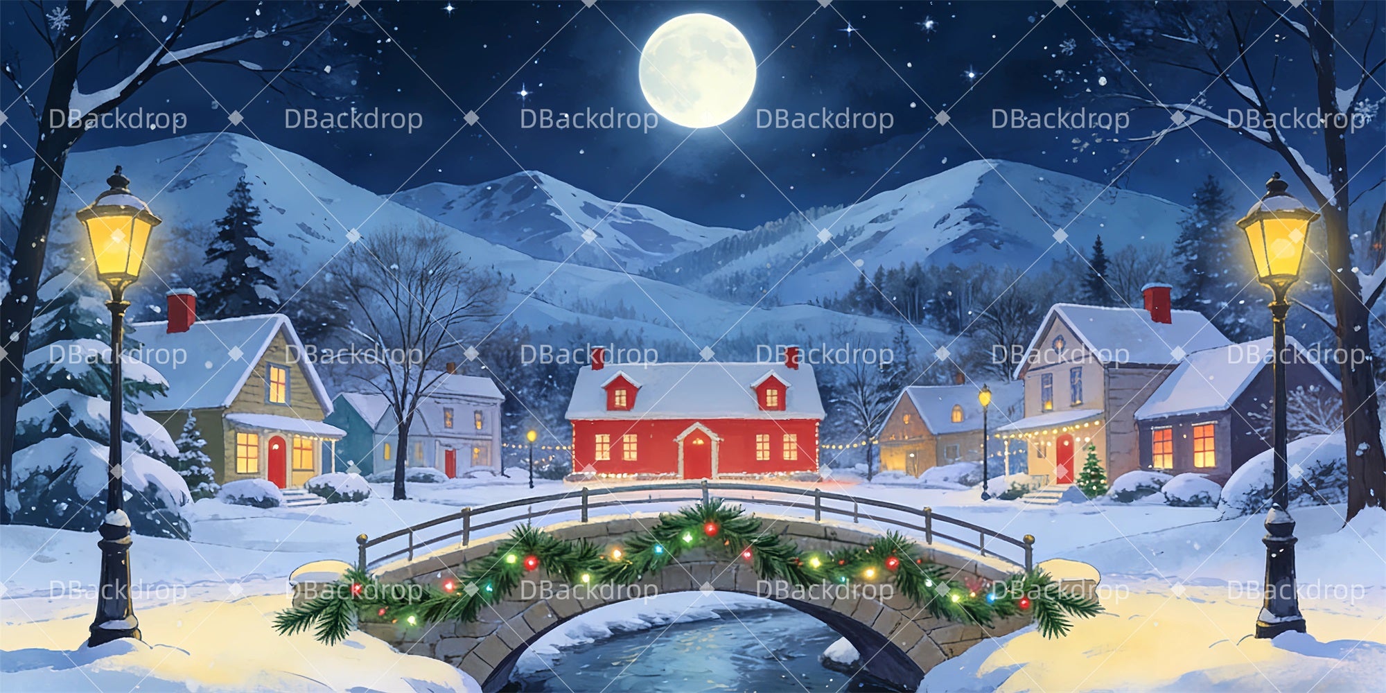 Stage Backdrop Christmas Village Backdrop For Theater Play GQ63-T44