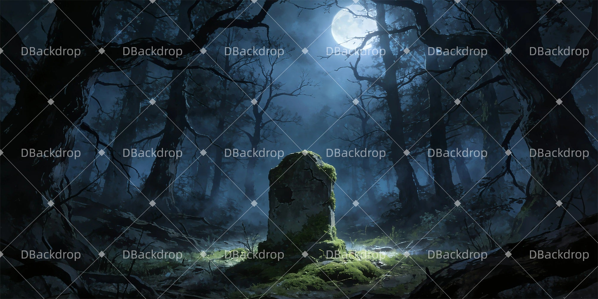 Scenic Backdrops Moonlight Tombstone Forest Stage Backdrop GQ63-T76