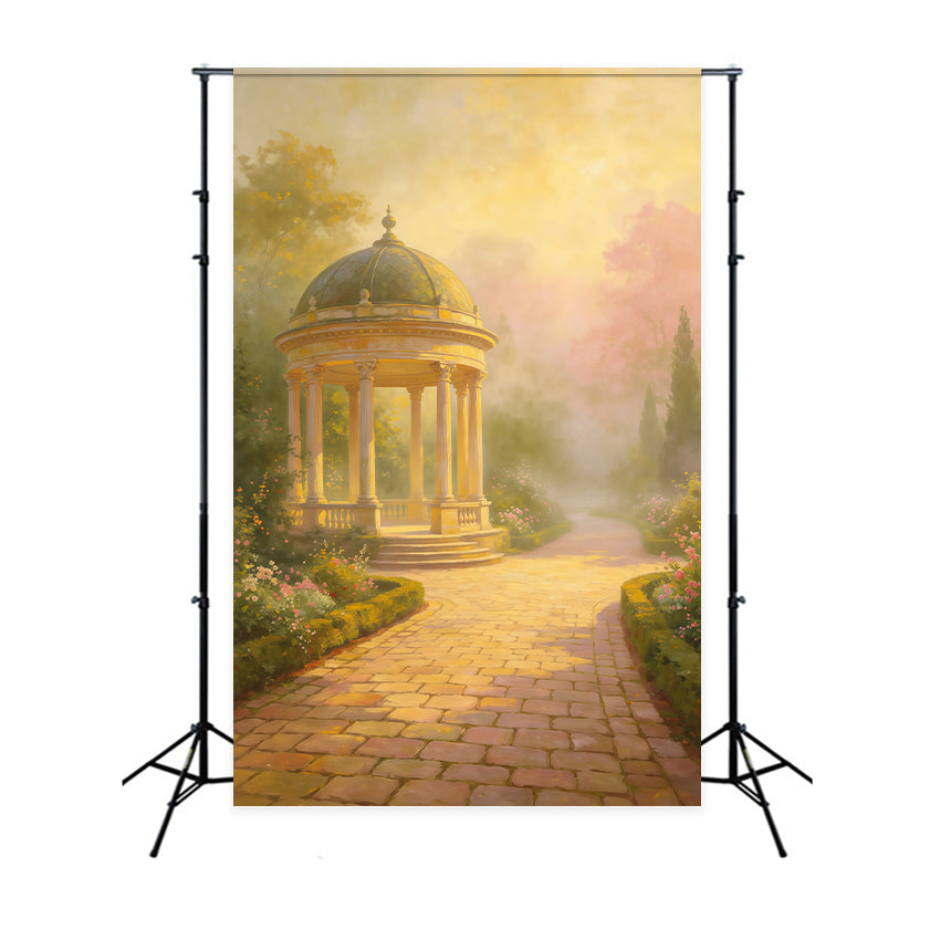 Portrait Photography Backdrop Golden Mist Garden Gazebo Path Abstract Backdrop GQ64-34