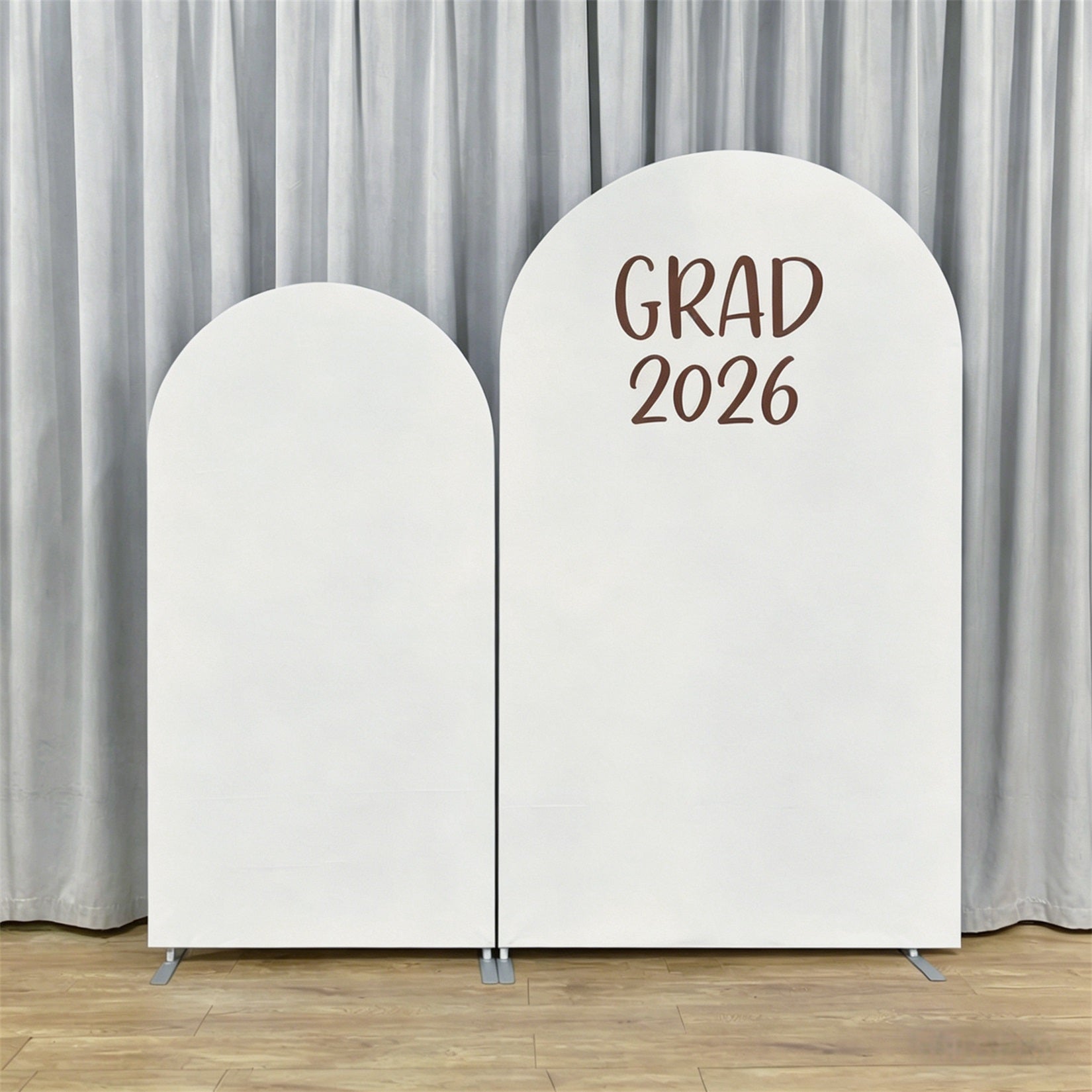 Custom Graduation Background White Brown Dual Arch Minimalist Personalized Graduation Background GQ64-13