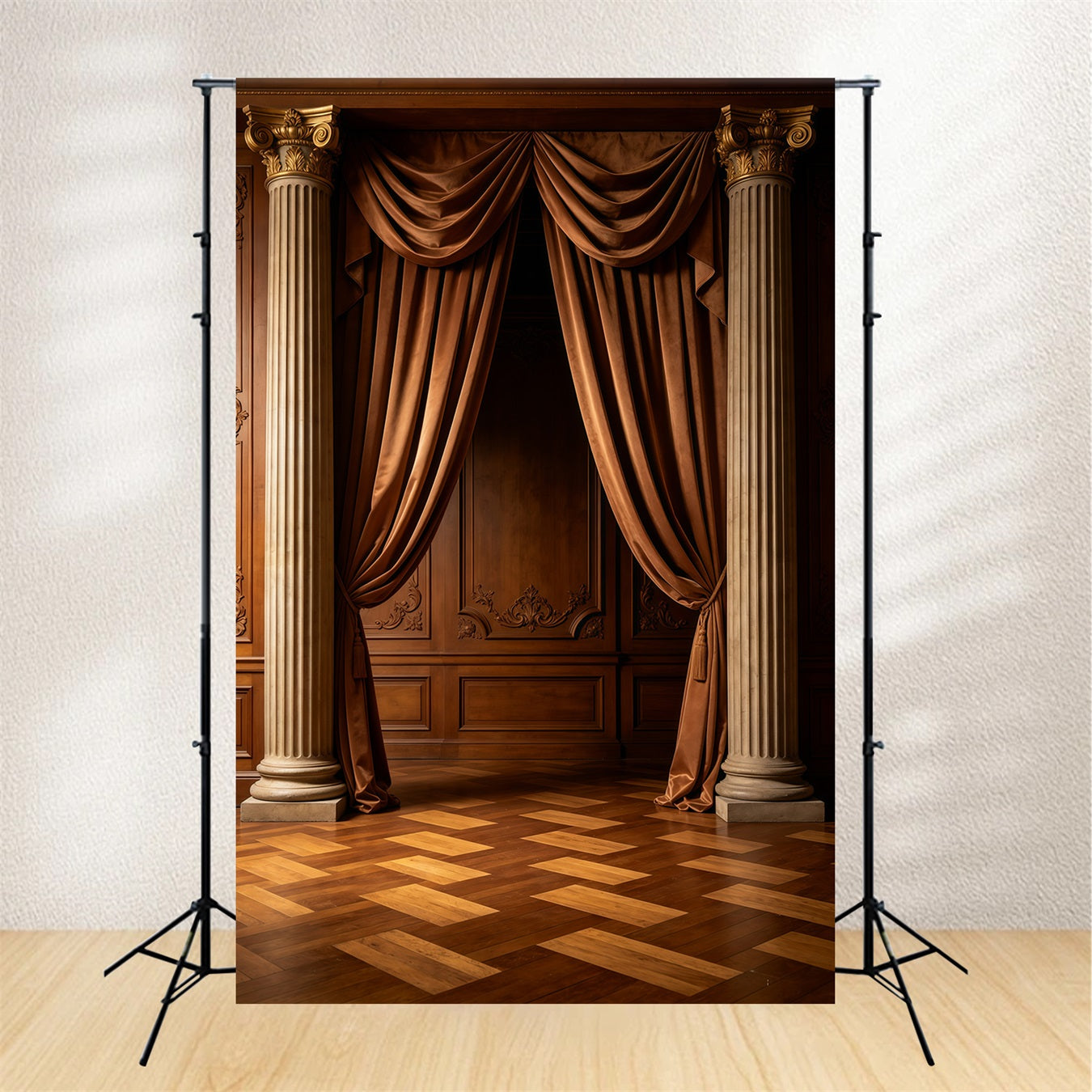 Portrait Photo Backdrop Classic Walnut Velvet Curtain Columns Abstract Backdrops GQ64-35