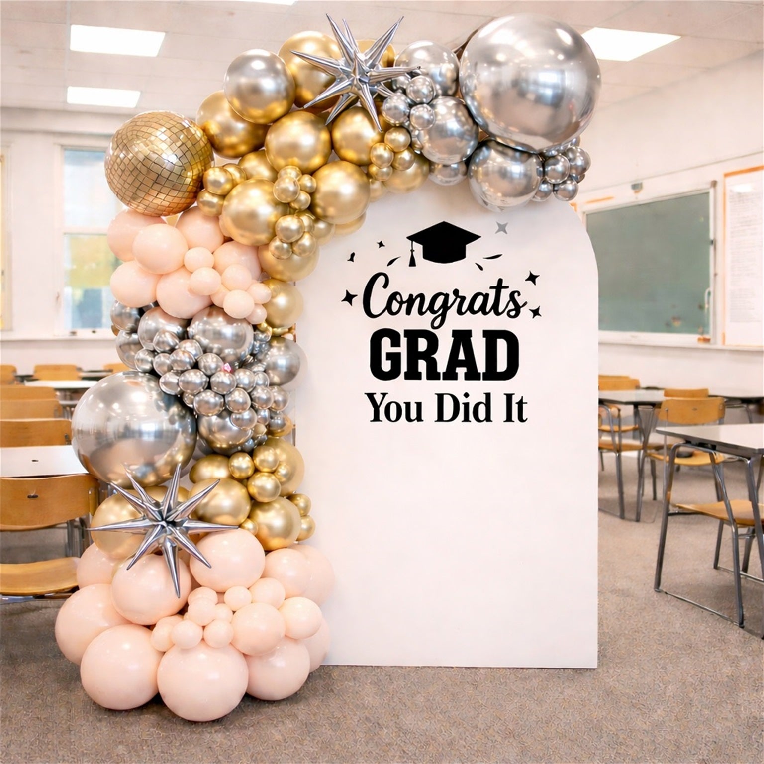 You Did It Graduation Arch Backdrop White Starry Congrats Grad Congrats Grad Arch Backdrop GQ64-23