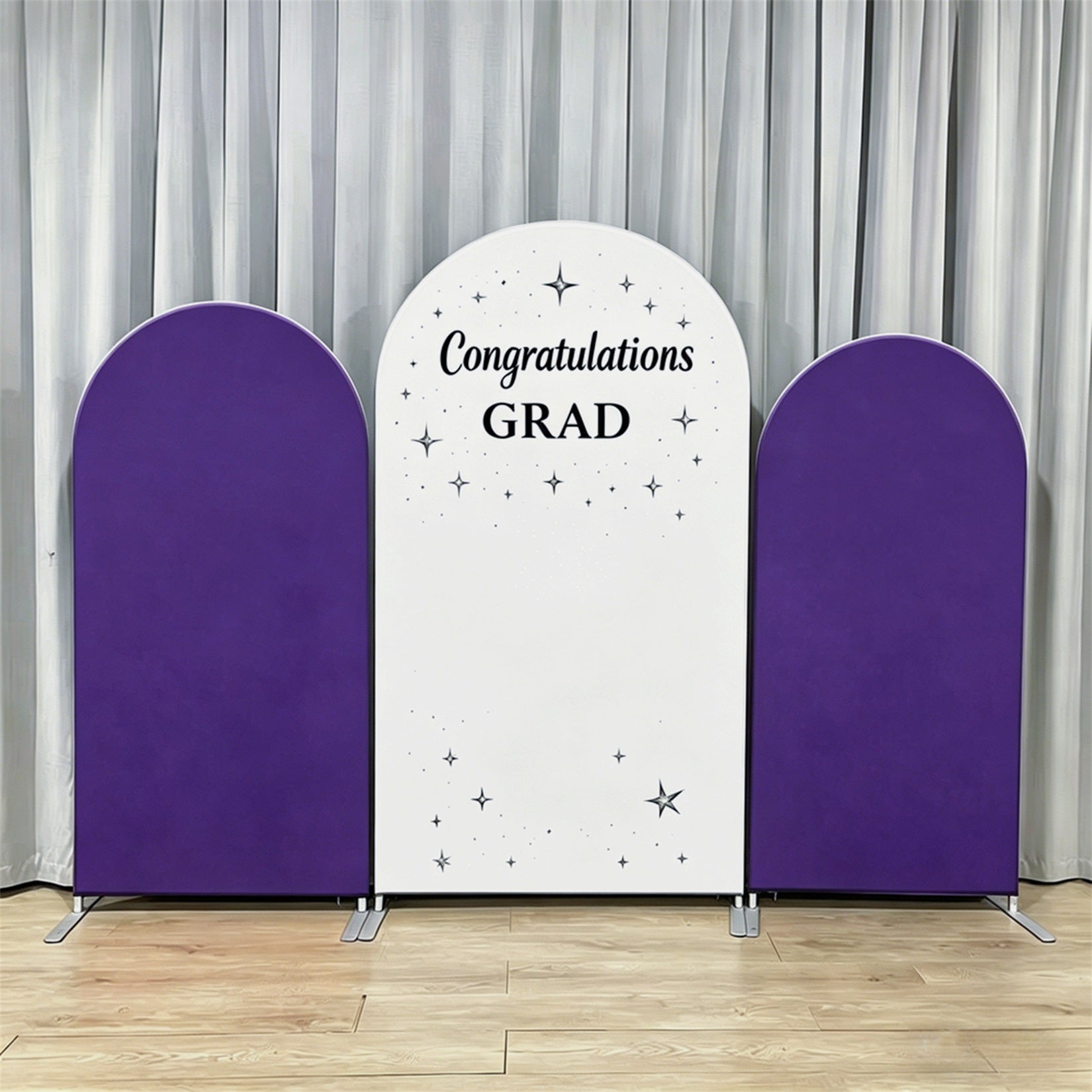 Reusable Graduation Backdrop White Purple Dual Arch Washable Graduation Backdrop GQ64-7