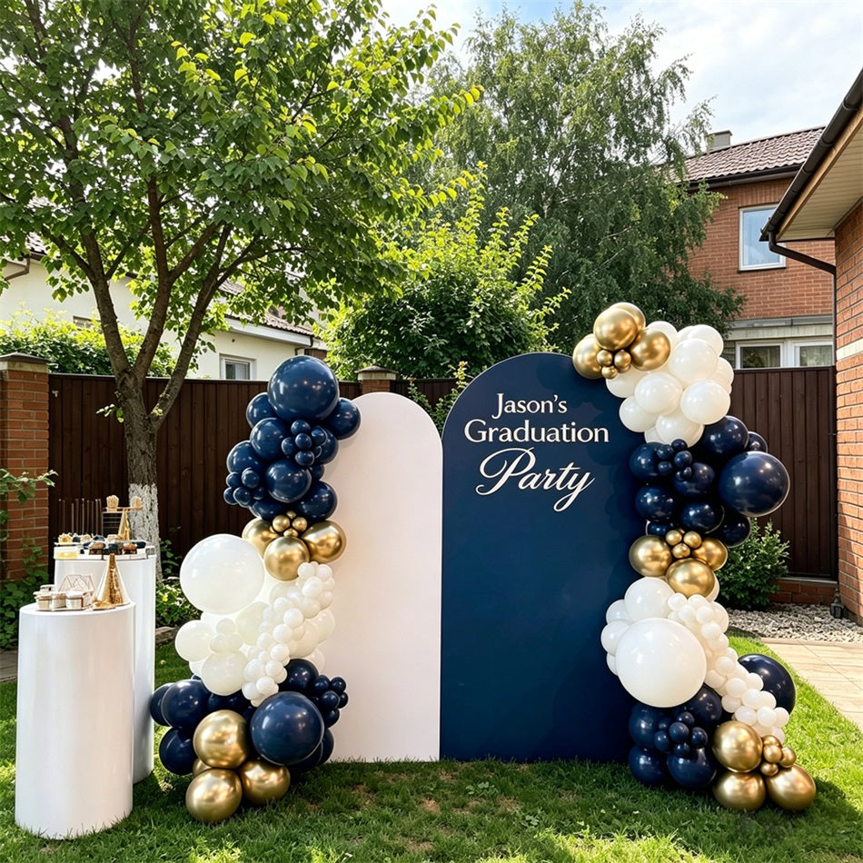 Graduation Welcome Backdrop Navy White Personalized Party Custom Graduation Welcome Sign Backdrop GQ64-9