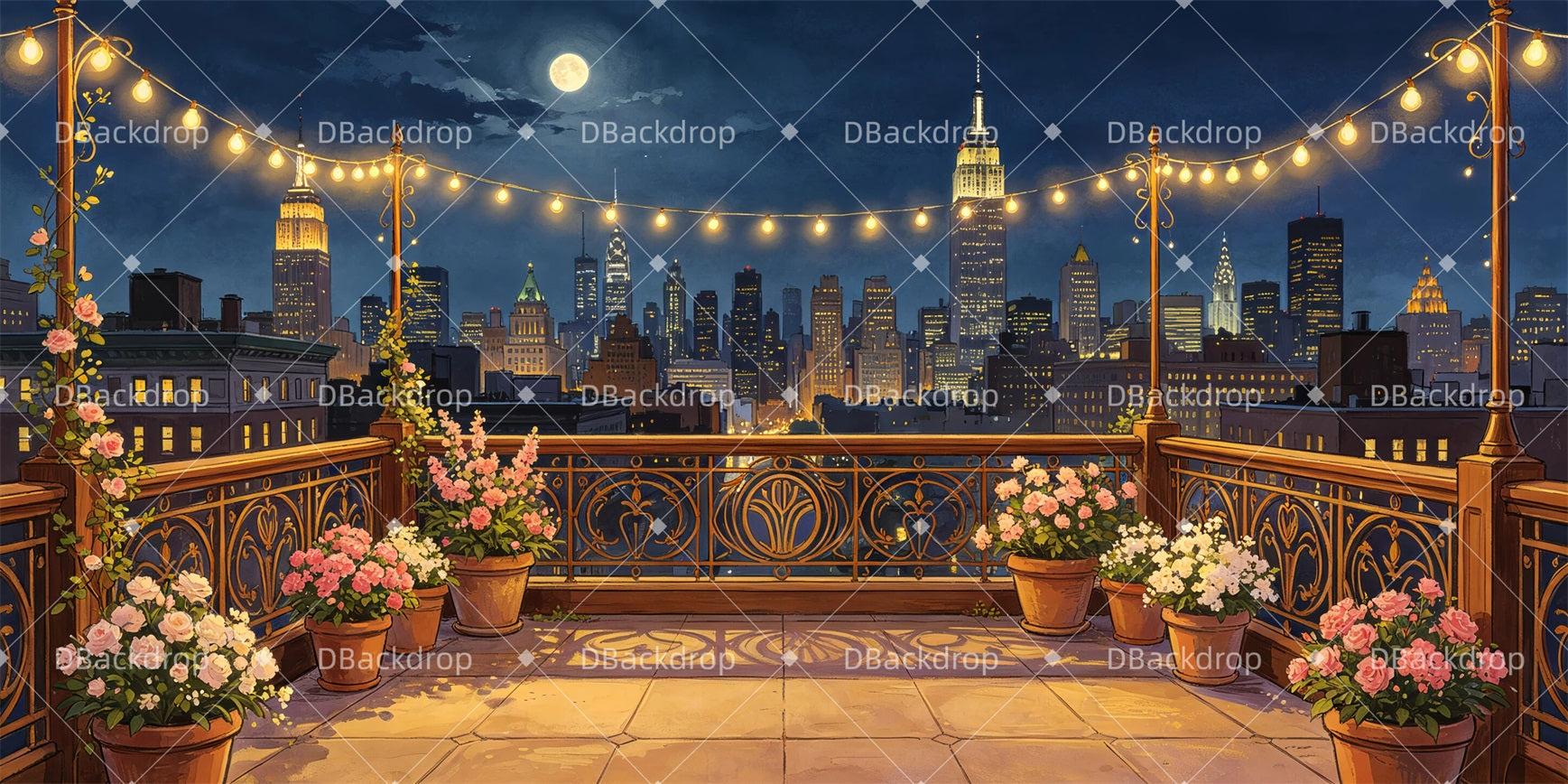 Cheap Theater Backdrops Rooftop Garden Party Stage Backdrops GQ66-T17