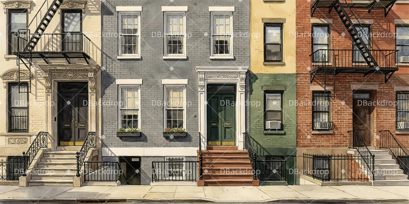 Performance Backdrops Urban Townhouse School Play Backdrops GQ66-T8