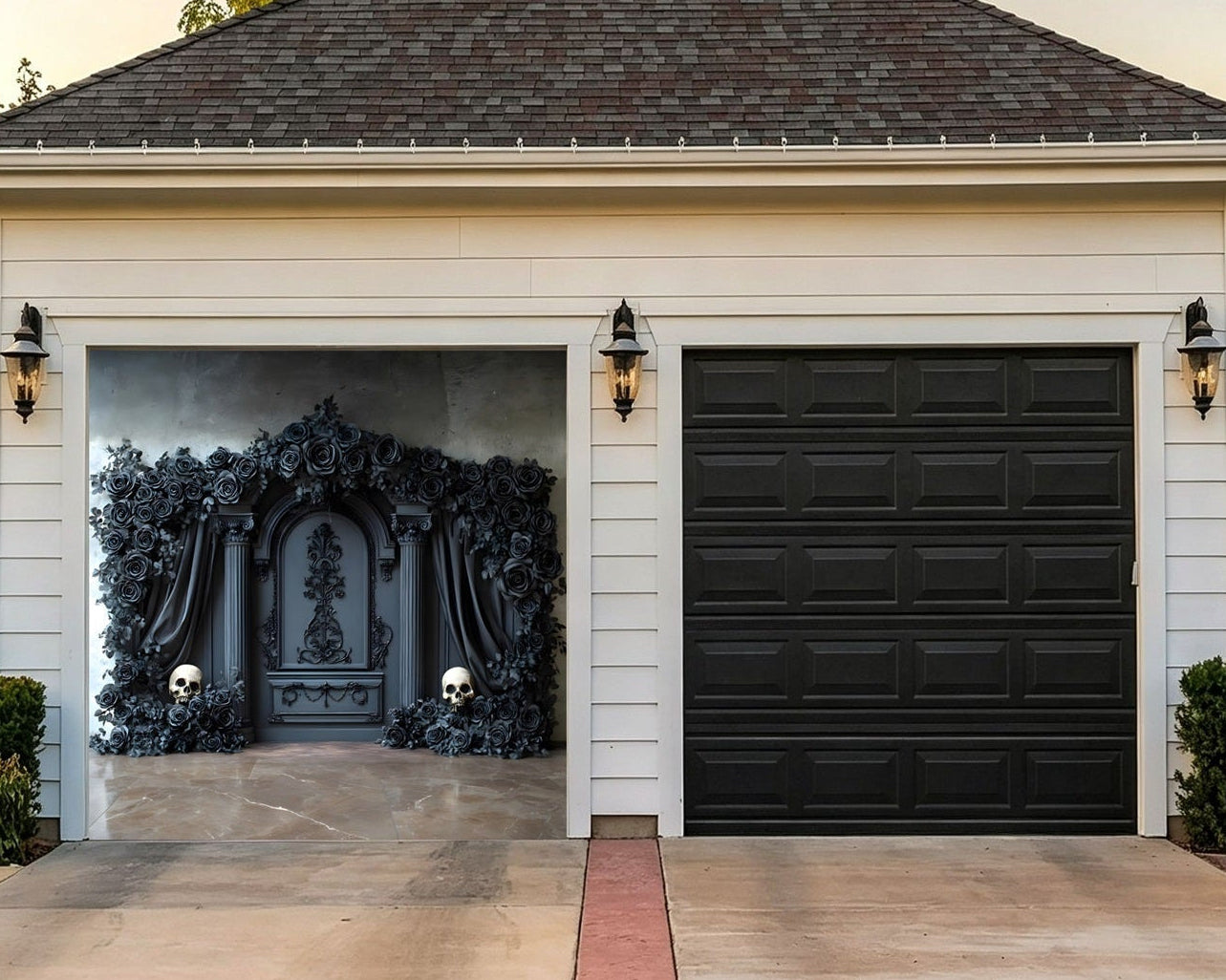 Halloween Backdrop Black Rose Skull Arch Halloween Garage Door Banner GQ67-1-1 car