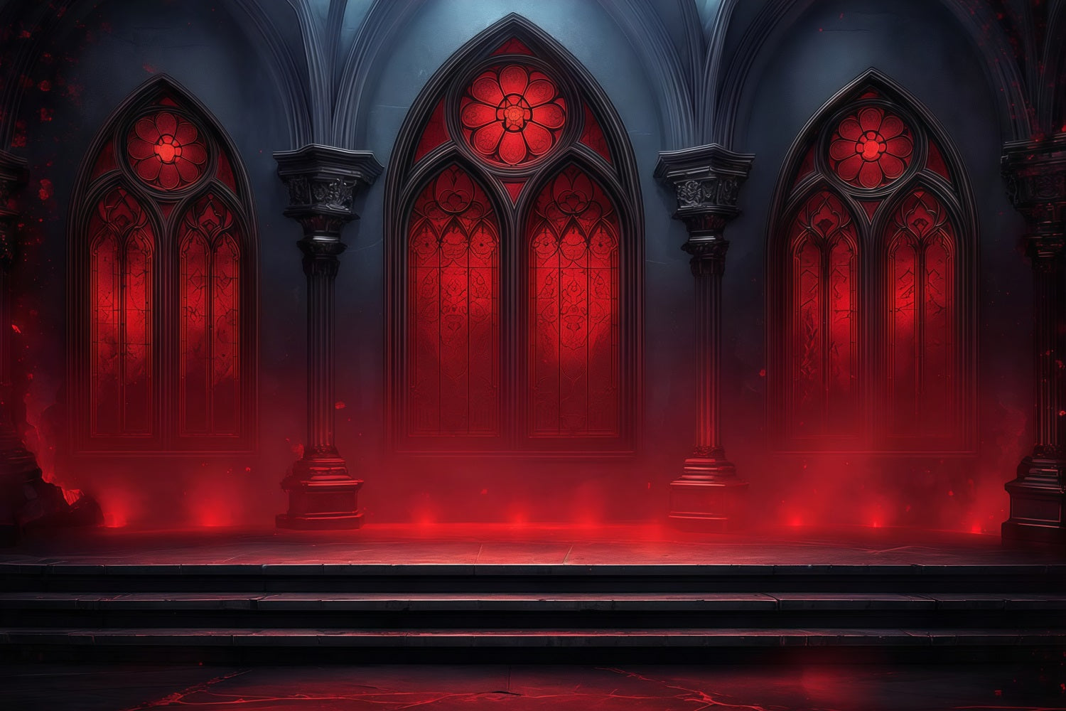 Halloween Crimson Fog Cathedral Window Backdrop Halloween Garage Decor GQ67-19