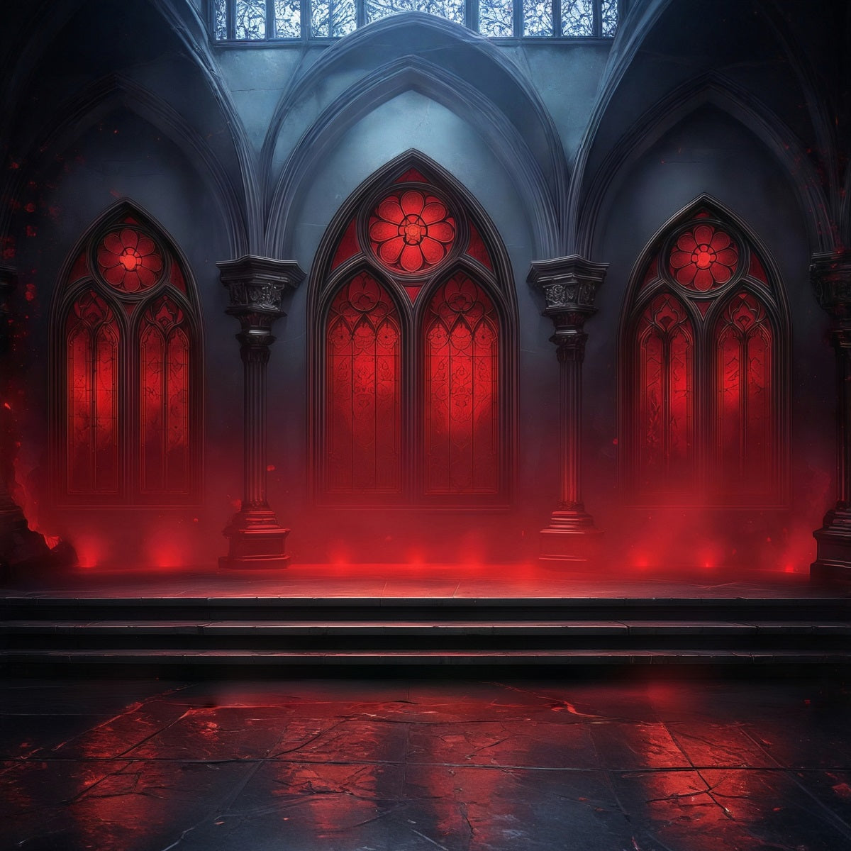 Halloween Crimson Fog Cathedral Window Backdrop Halloween Garage Decor GQ67-19