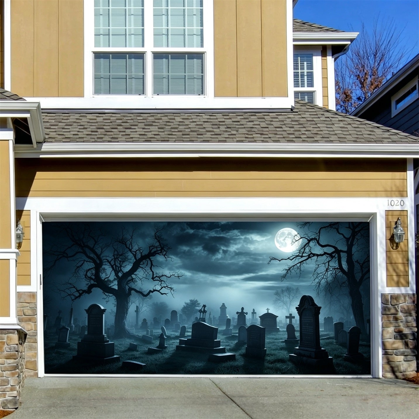 Halloween Garage Door Backdrop Gothic Graveyard Forest GQ67-2