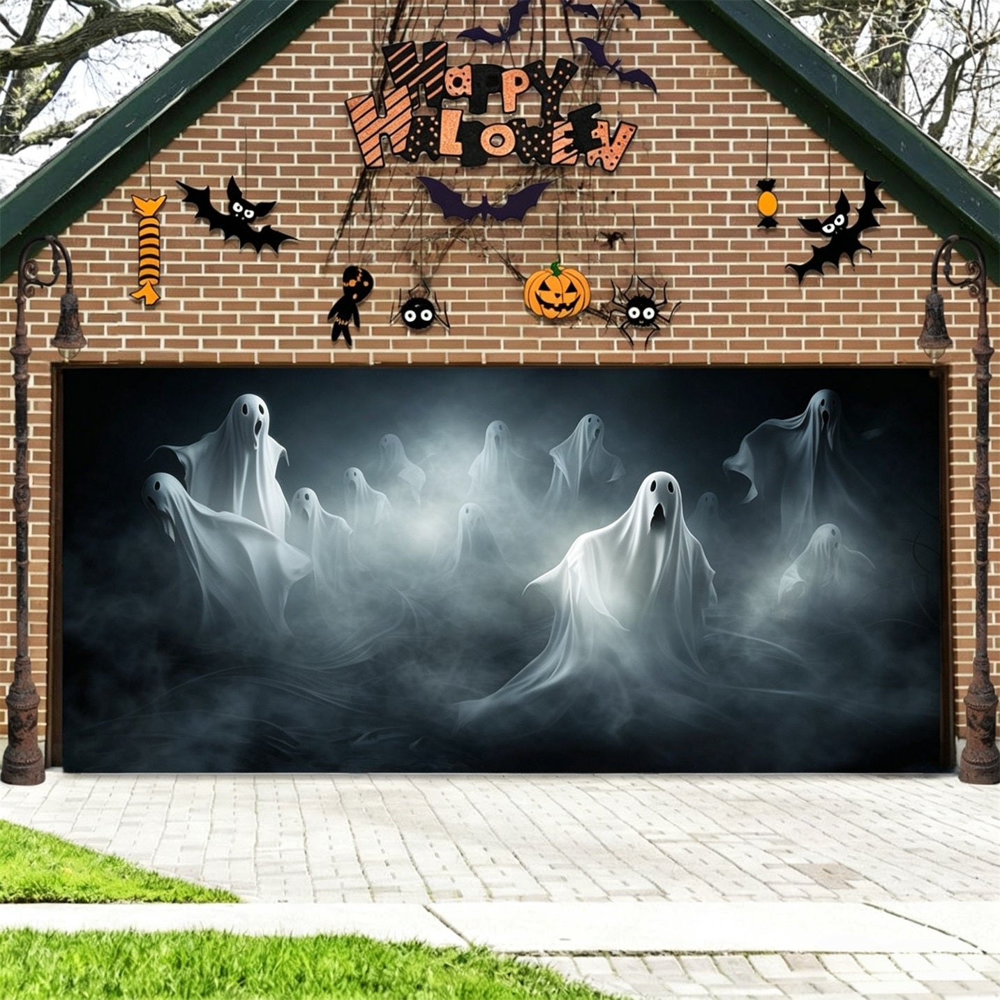 Halloween Horror Backdrop Spectral Ghost Mist Halloween Outdoor Garage Decor GQ67-20