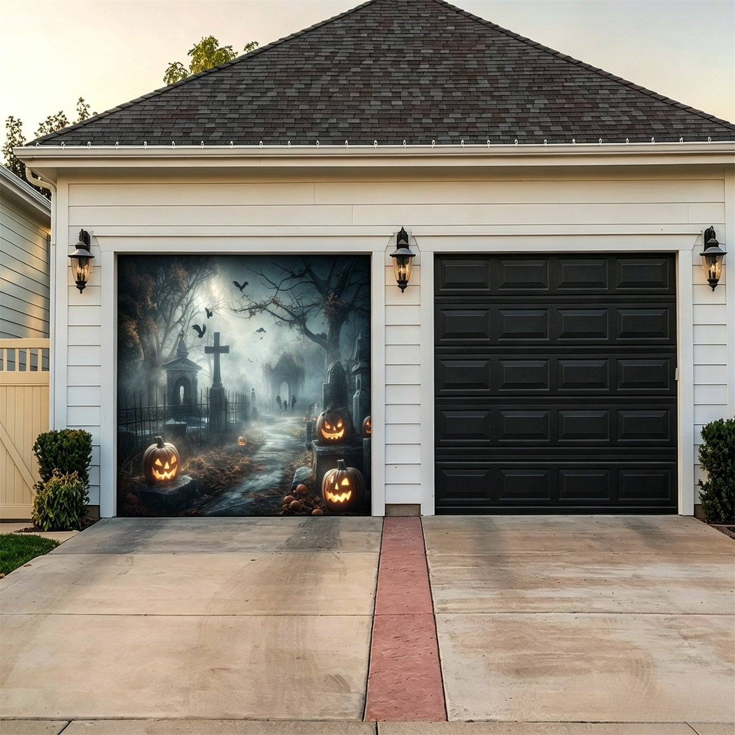 Halloween Foggy Pumpkin Graveyard Path Backdrop House Garage Decorations GQ67-21