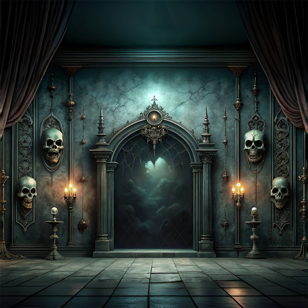 Halloween Skull Gothic Portal Backdrop Outdoor Garage Door Banner GQ67-34