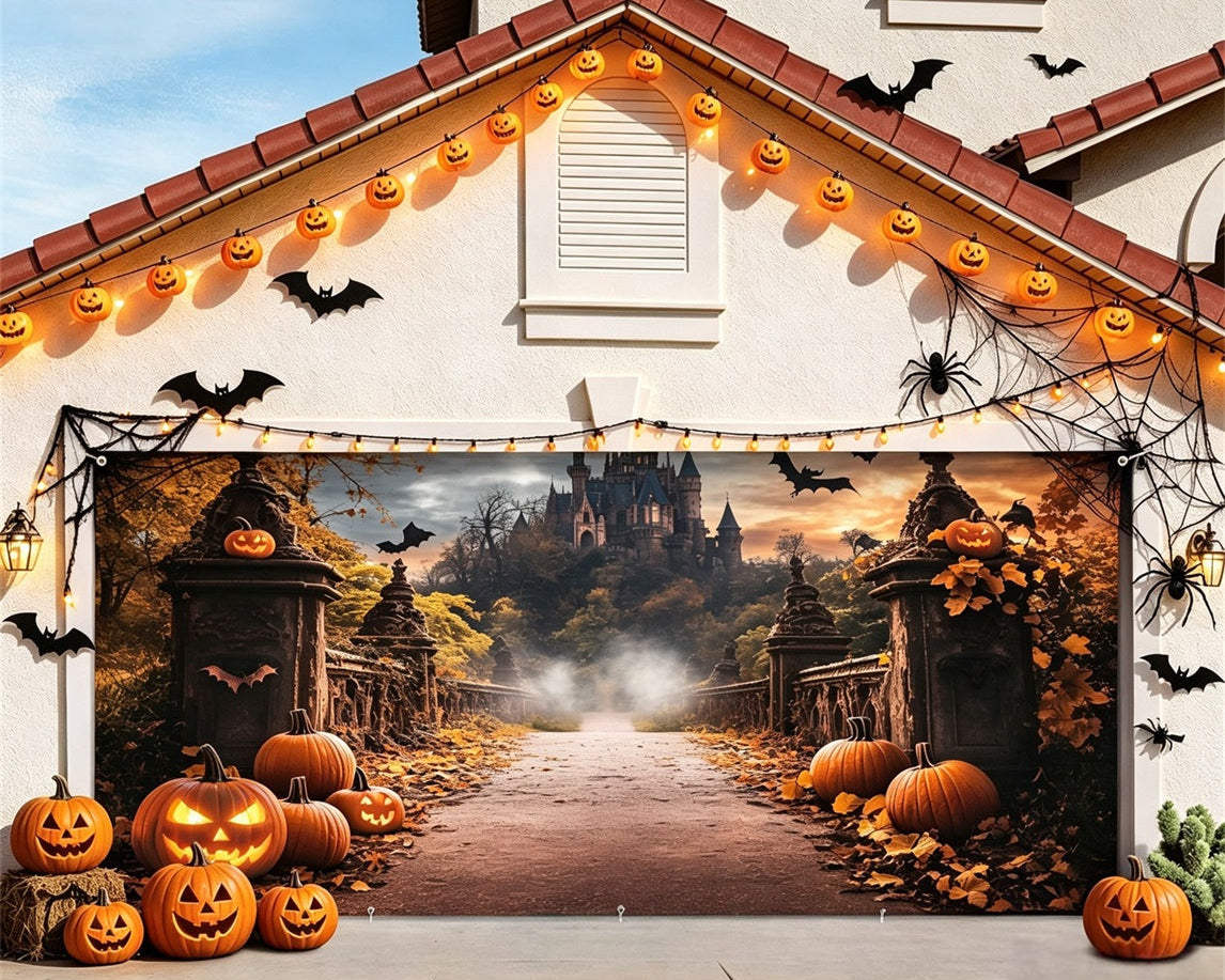 Halloween Haunted Castle Pathway Backdrop Halloween Garage Door Decor GQ67-38-2 car