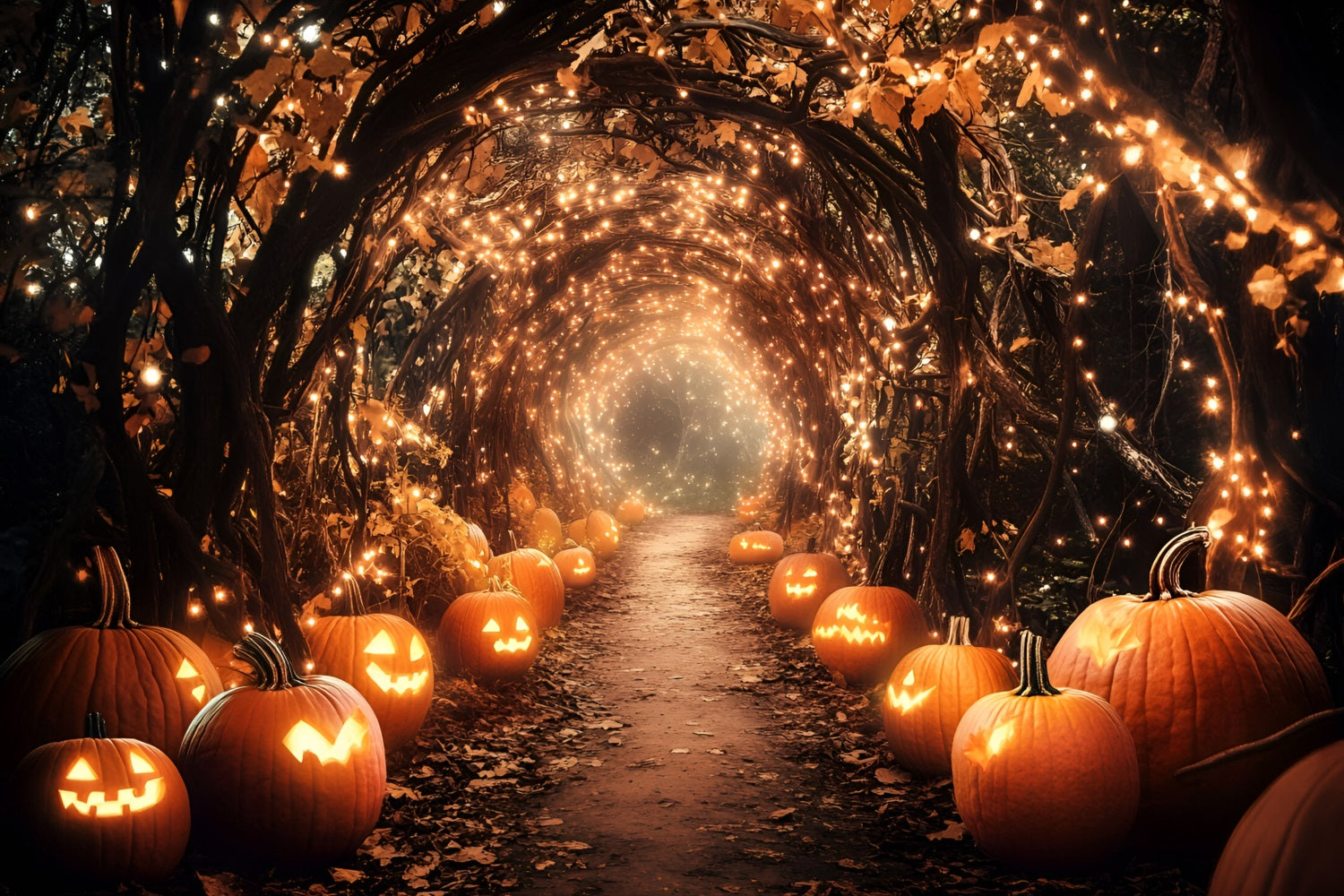 Halloween Glowing Pumpkin Tunnel Backdrop Decor Garage Door Banner GQ67-39