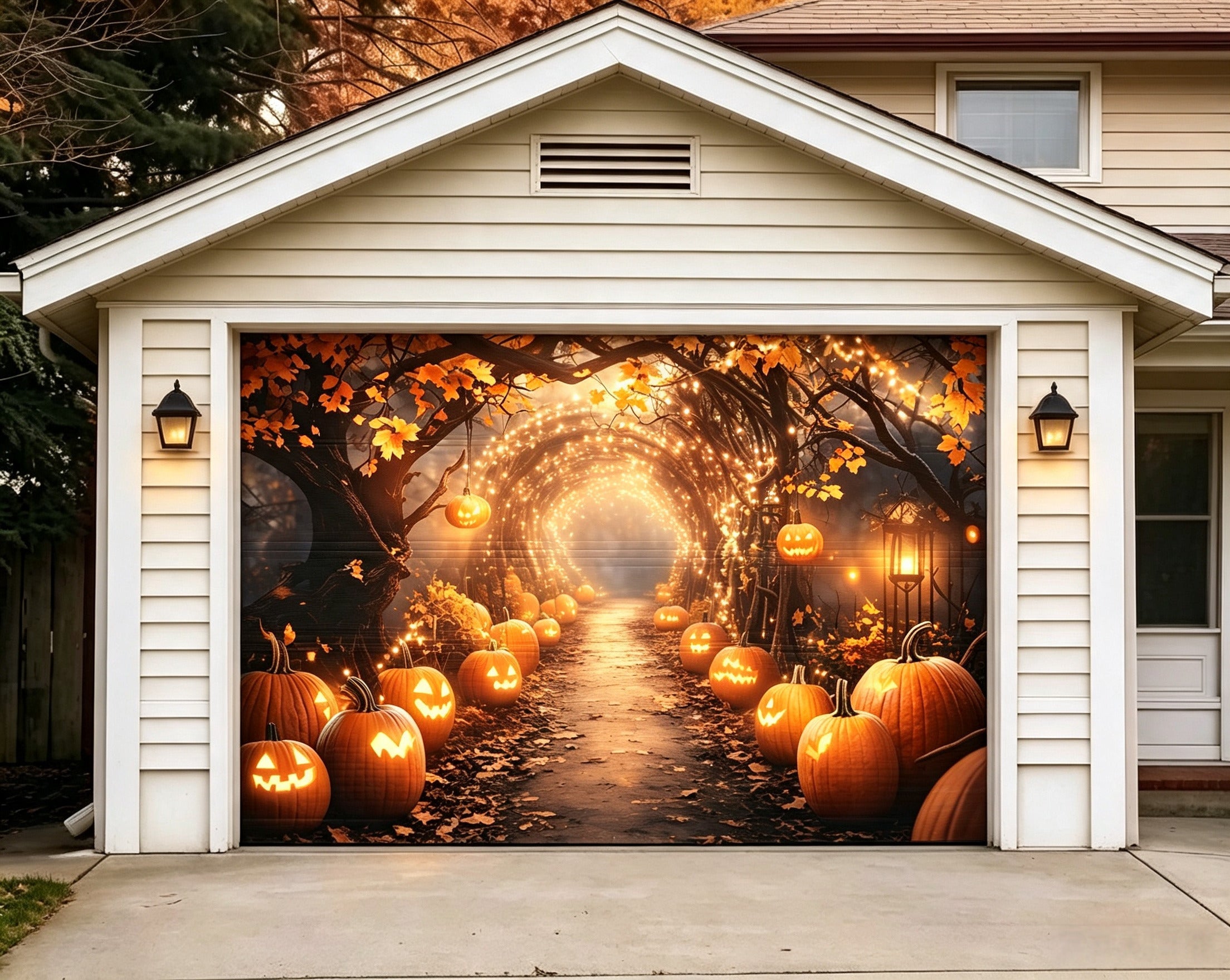 Halloween Glowing Pumpkin Tunnel Backdrop Decor Garage Door Banner GQ67-39-1 car