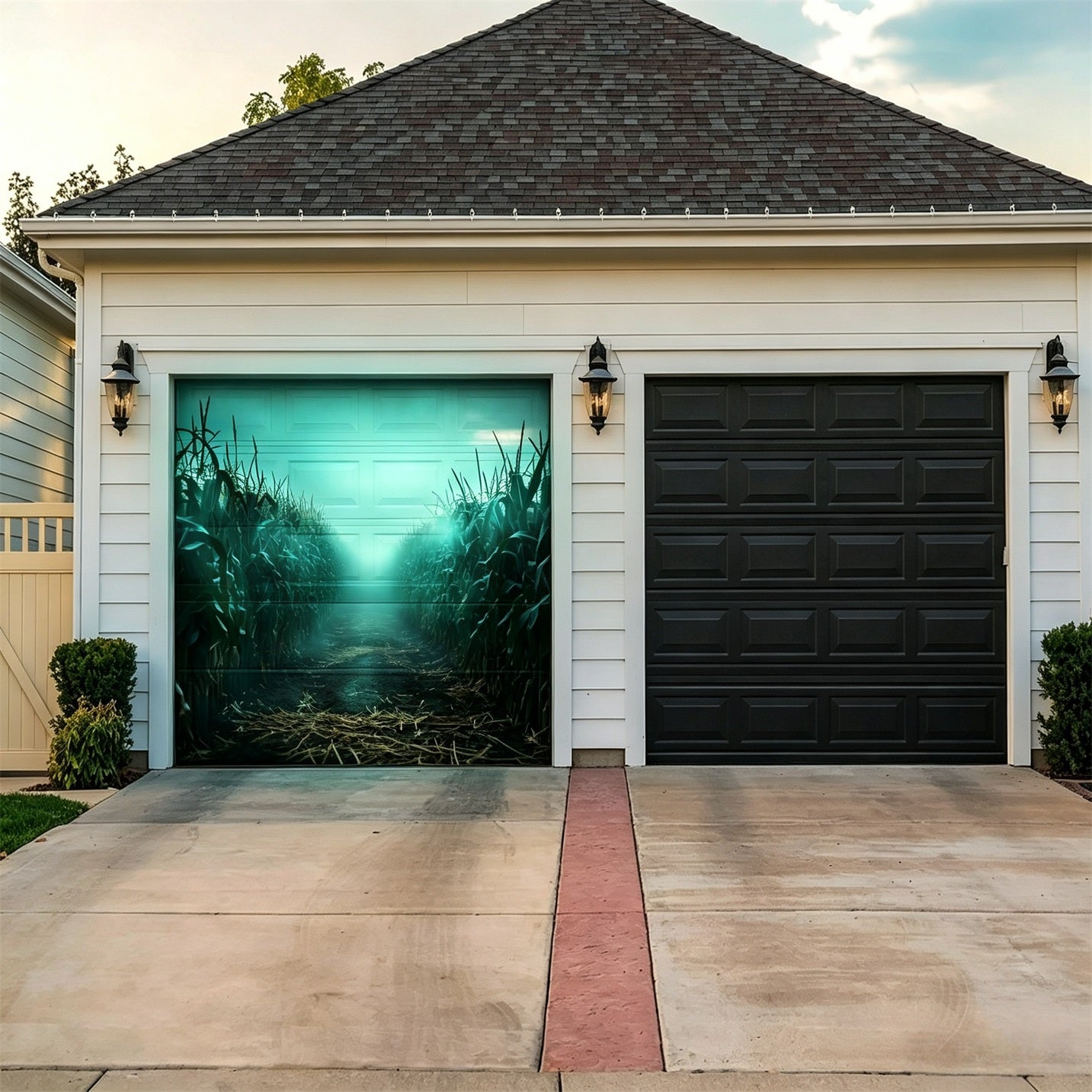 Scary Halloween Foggy Haunted Cornfield Maze Garage Door Backdrop GQ67-41