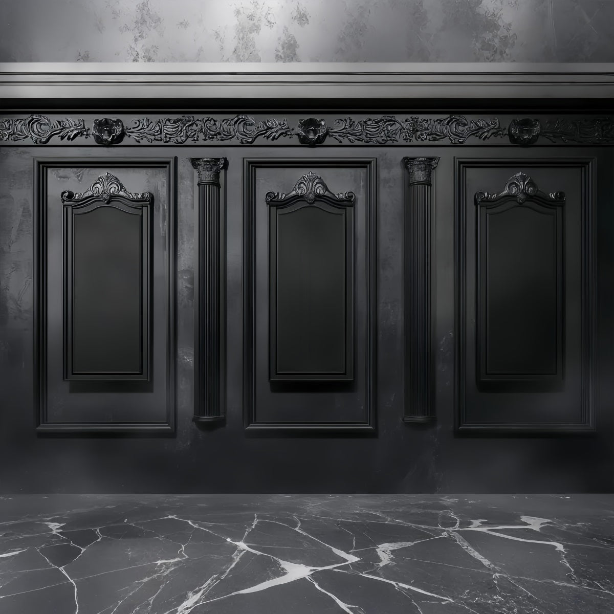 Halloween Ornate Black Gothic Doors Garage Door Backdrop GQ67-42