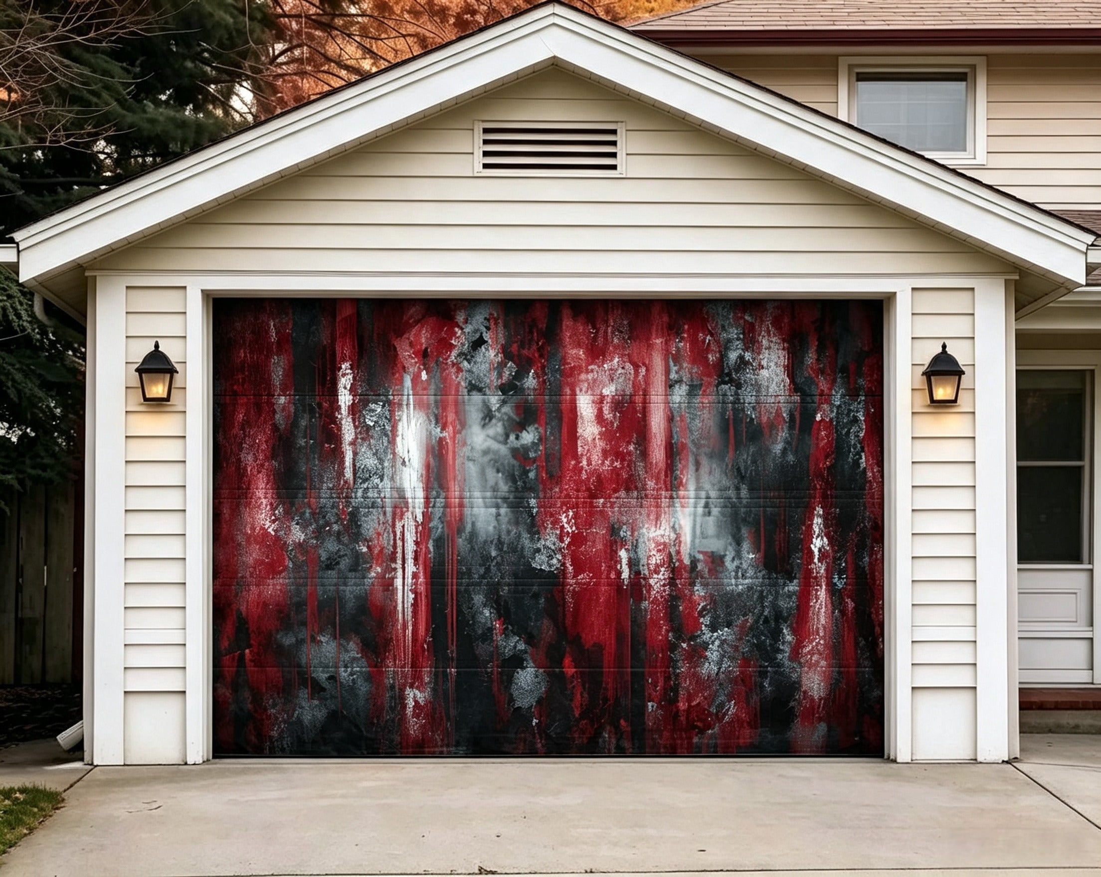 Scary Halloween Crimson Black Grunge Texture Garage Door Backdrop GQ67-43-1 car
