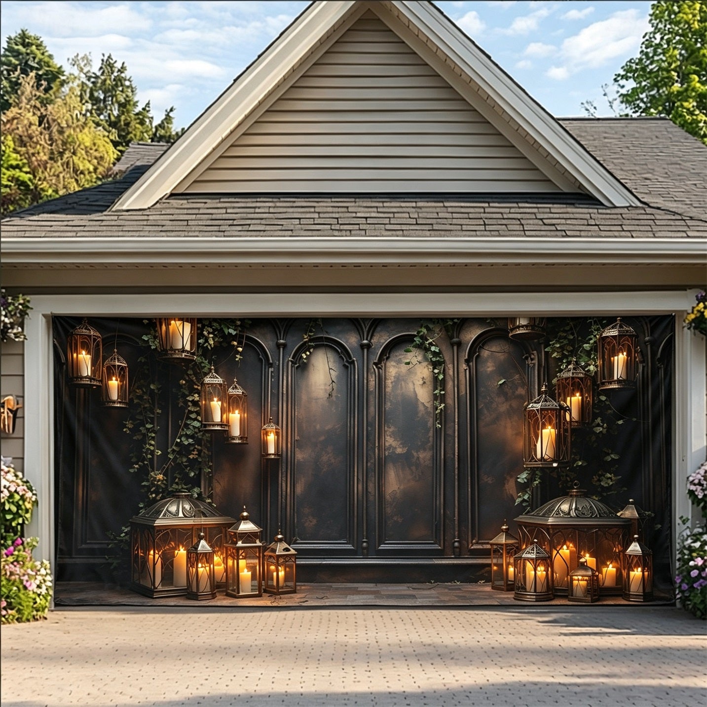 Halloween Gothic Candle Lantern Gallery Backdrop Garage Door Decor GQ67-47