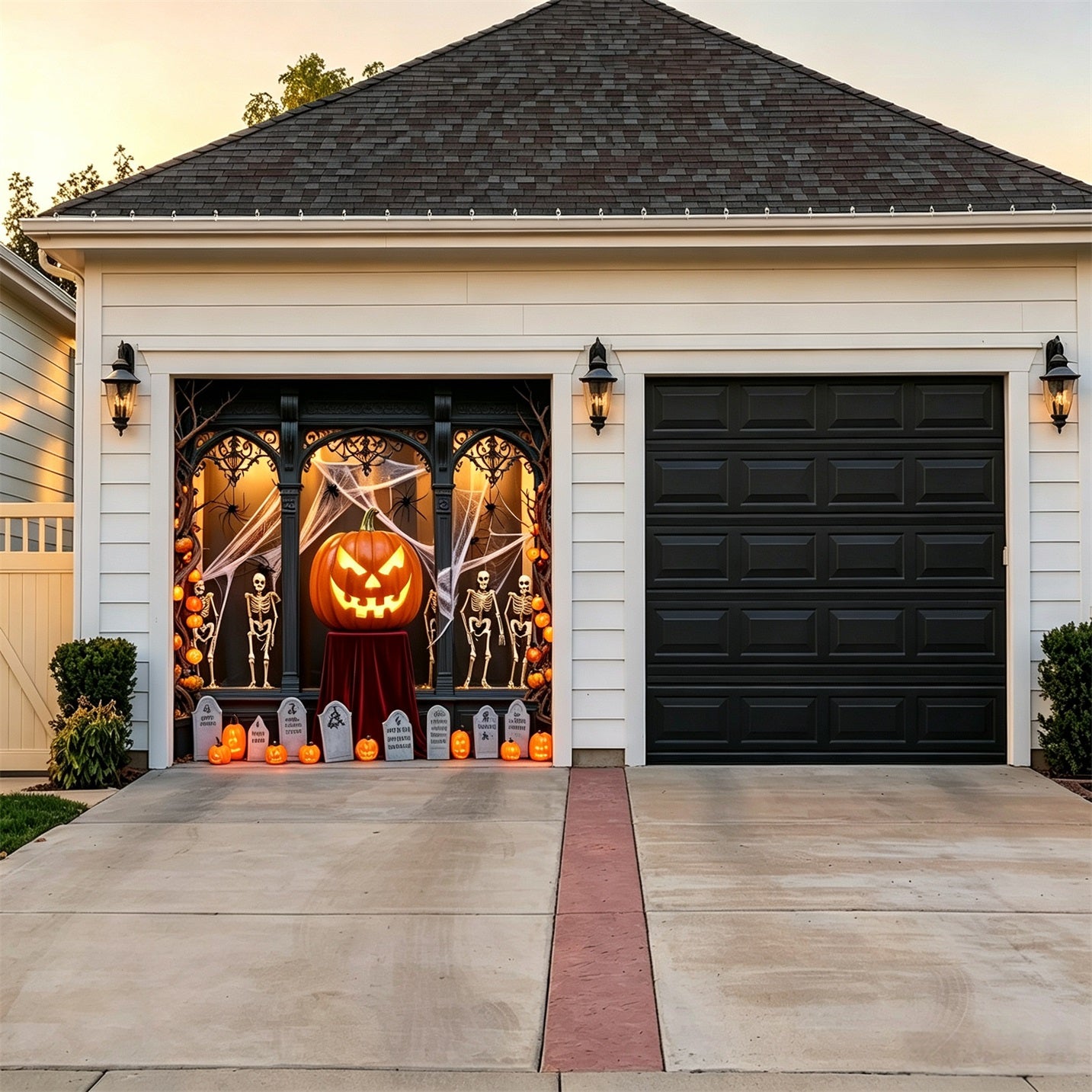 Halloween Backdrop Pumpkin Skeleton Graveyard Halloween Garage Door Mural GQ67-5