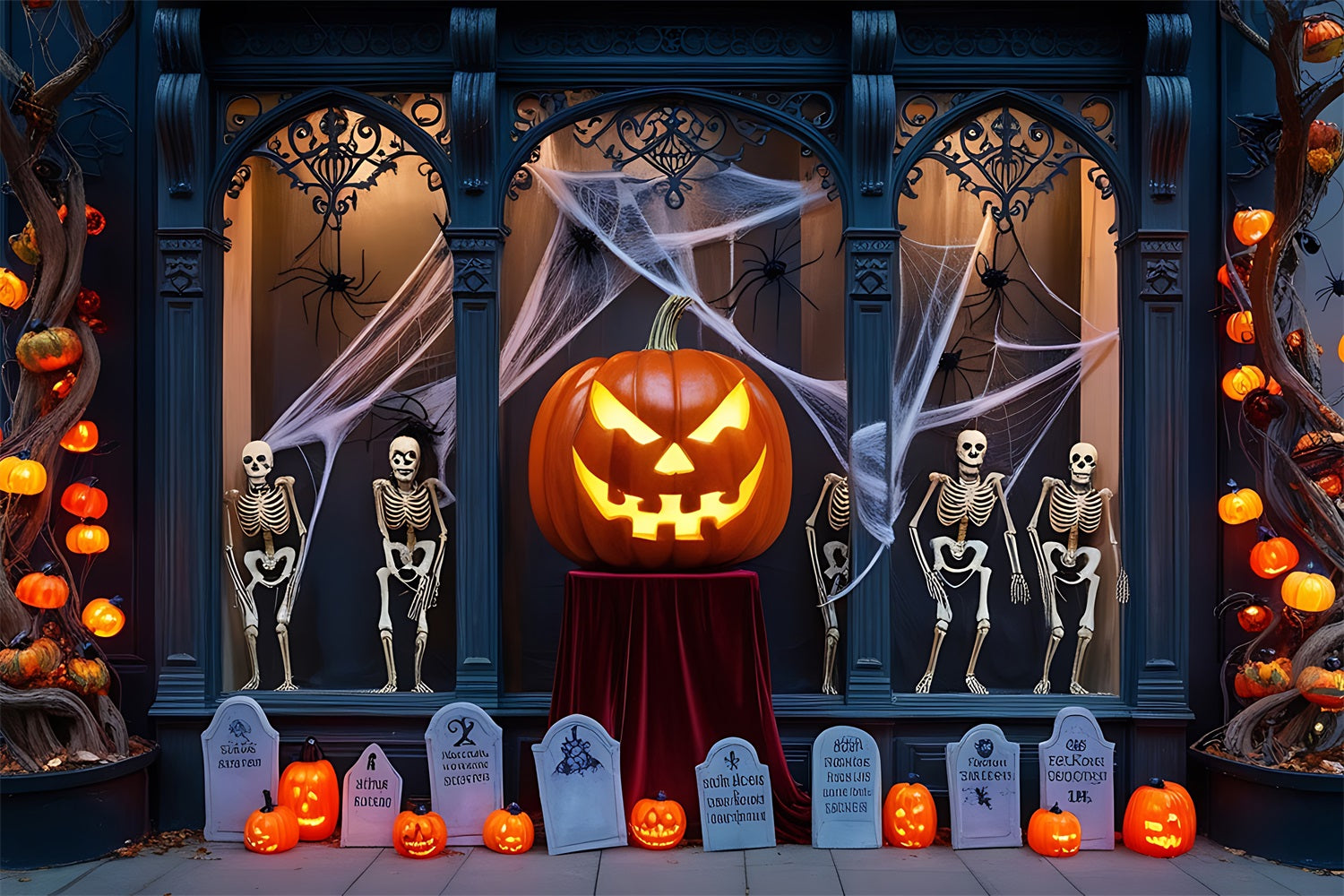 Halloween Backdrop Pumpkin Skeleton Graveyard Halloween Garage Door Mural GQ67-5