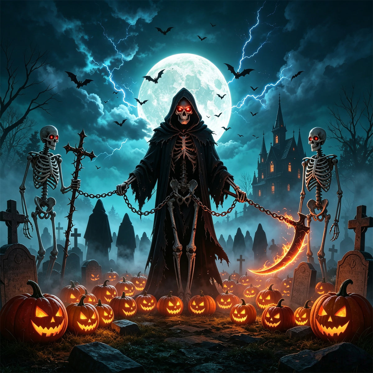 Skeleton Halloween Garage Door Banner Grim Reaper Graveyard Halloween Garage Door Cover GQ67-68-1 car