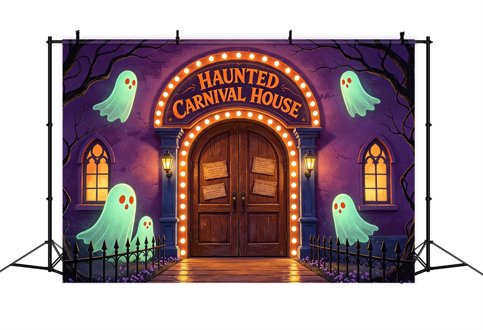 Halloween Carnival Backdrop Glowing Ghost House Entrance Halloween Scary Backdrops GQ67-89