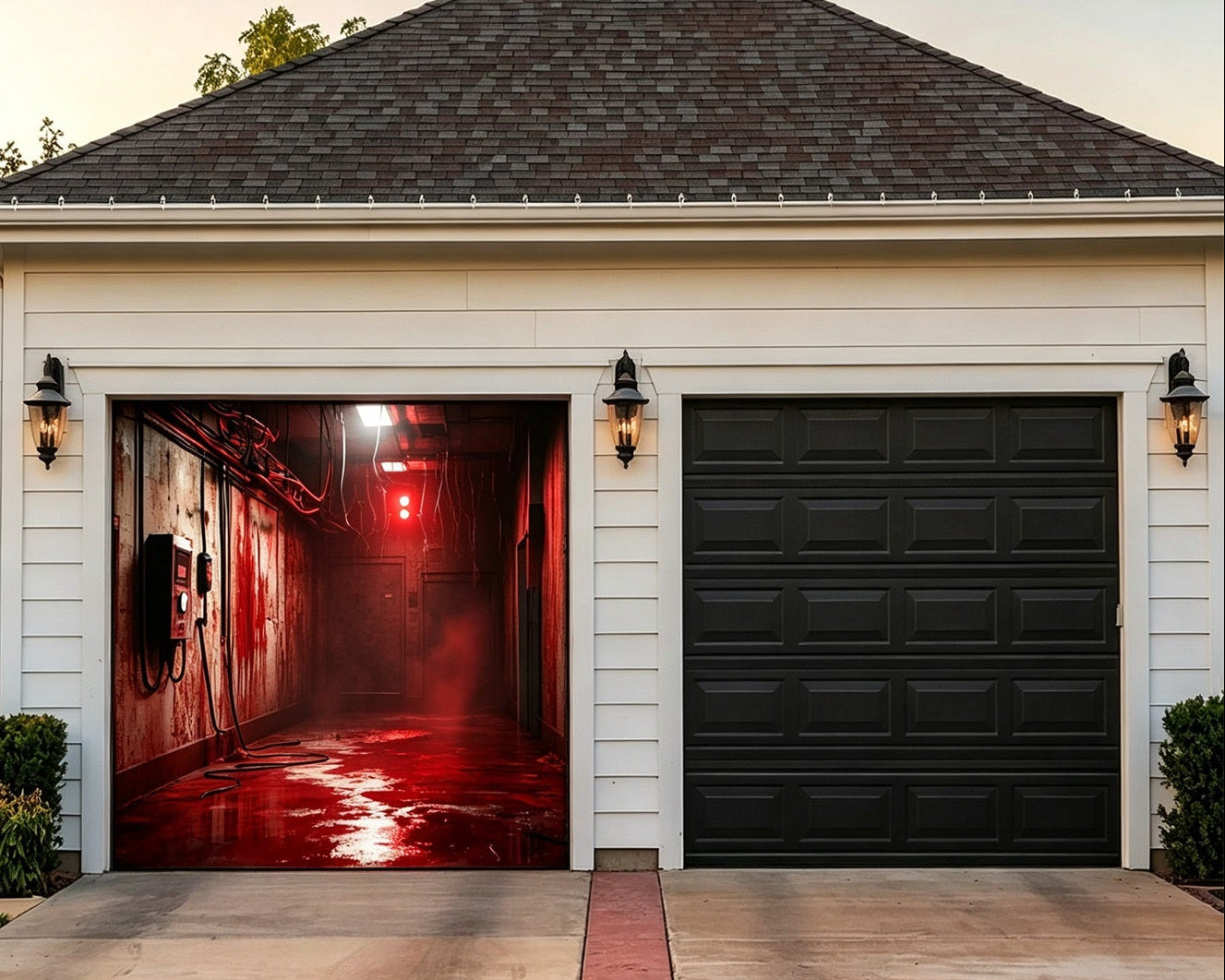 Spooky Backdrop Red Fog Industrial Corridor Halloween Garage Door Sign GQ67-9-1 car